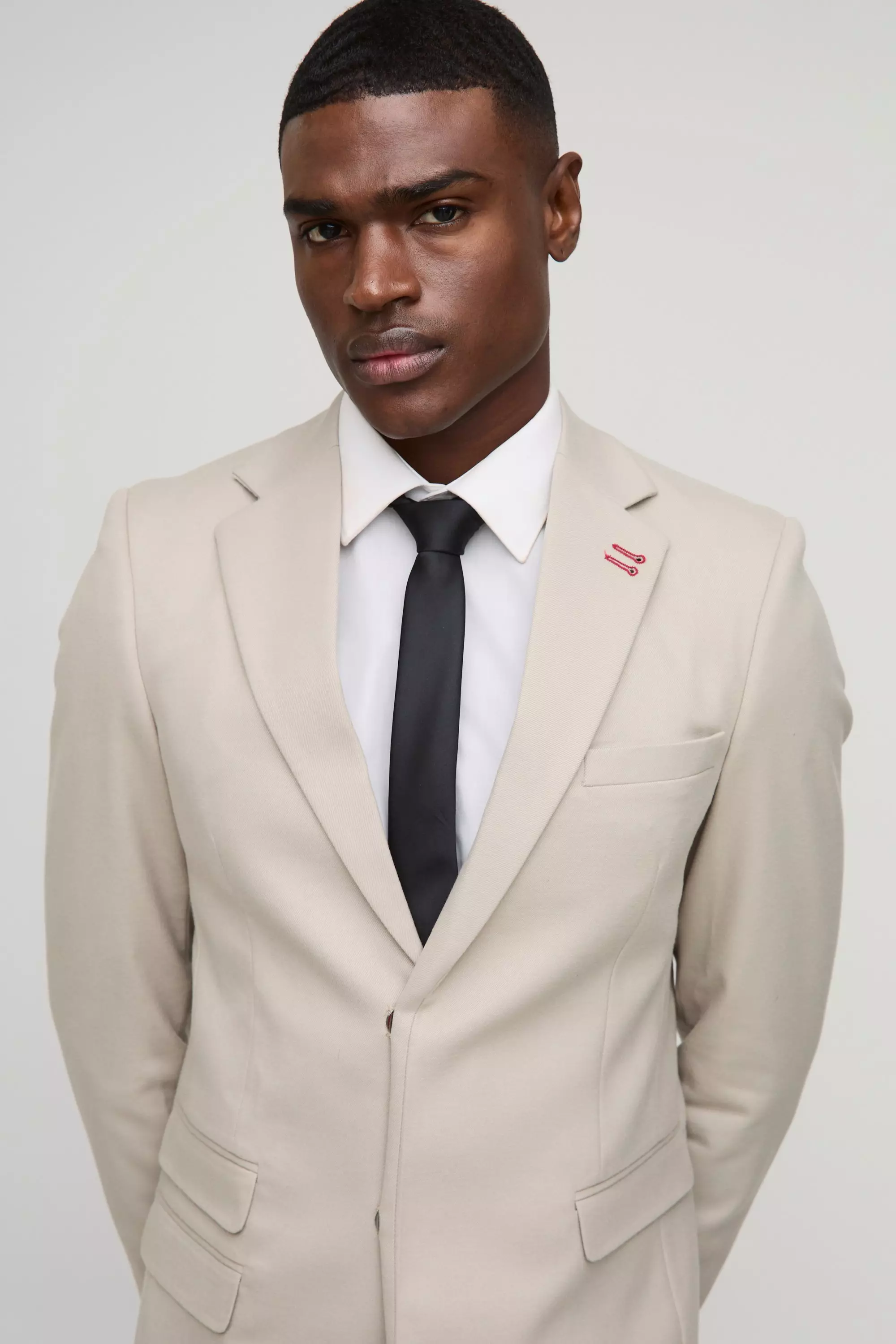 Strukturierter Slim-Fit Twill-Blazer, Stone alternatives Bild