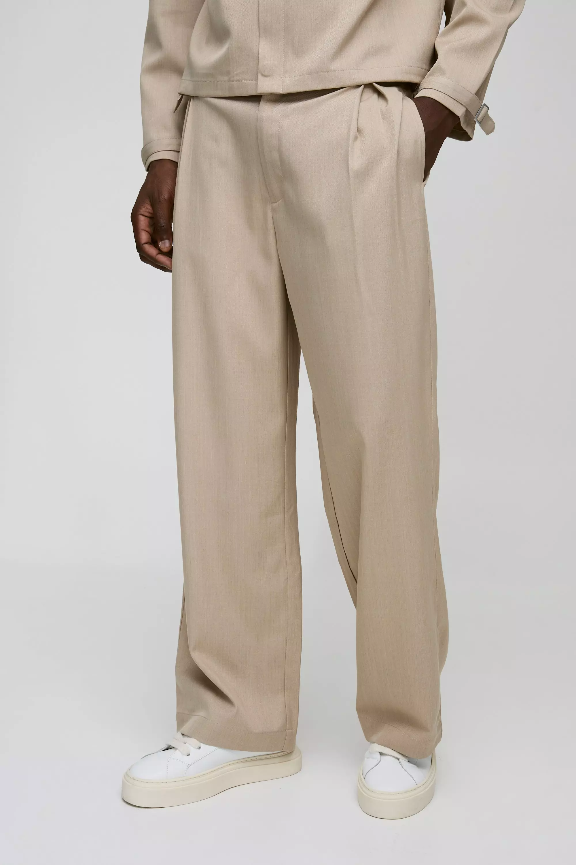 Stone Brede Getailleerde Broek Met Textuur alternatieve afbeelding
