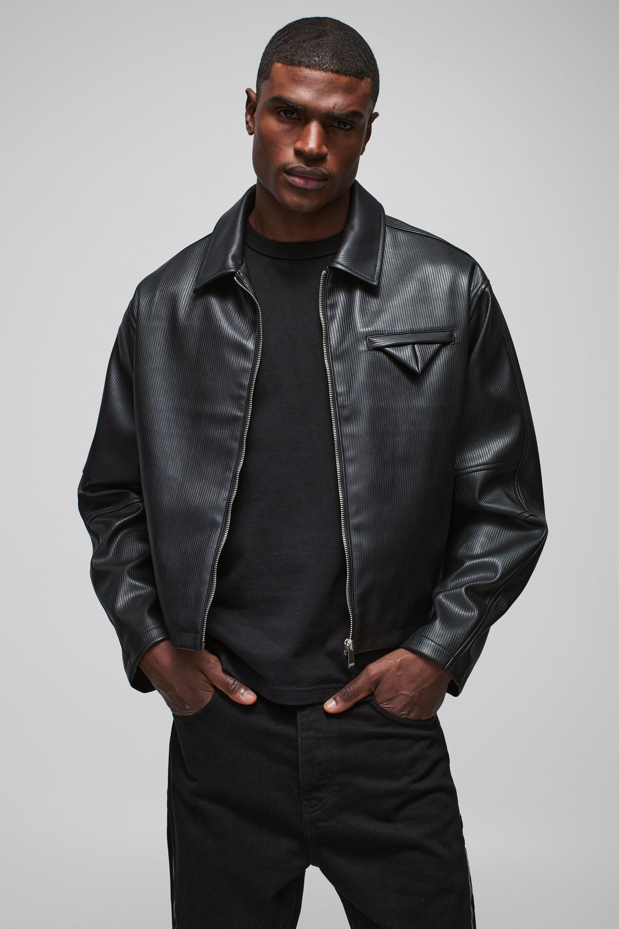Men's Leather Harrington Jackets | boohooMAN USA