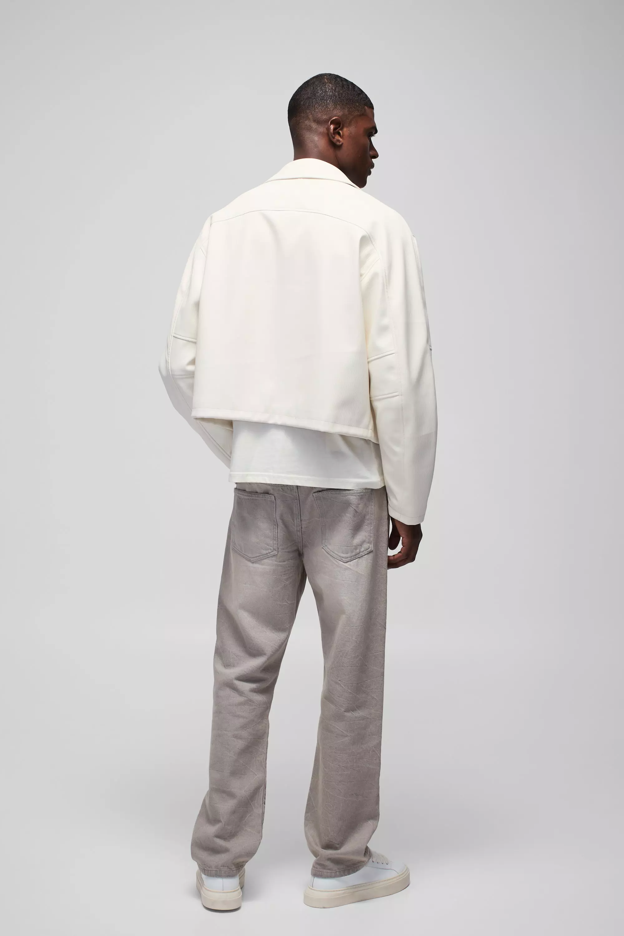 Ecru Oversized Geplooide Boxy PU Harrington Jas alternatieve afbeelding