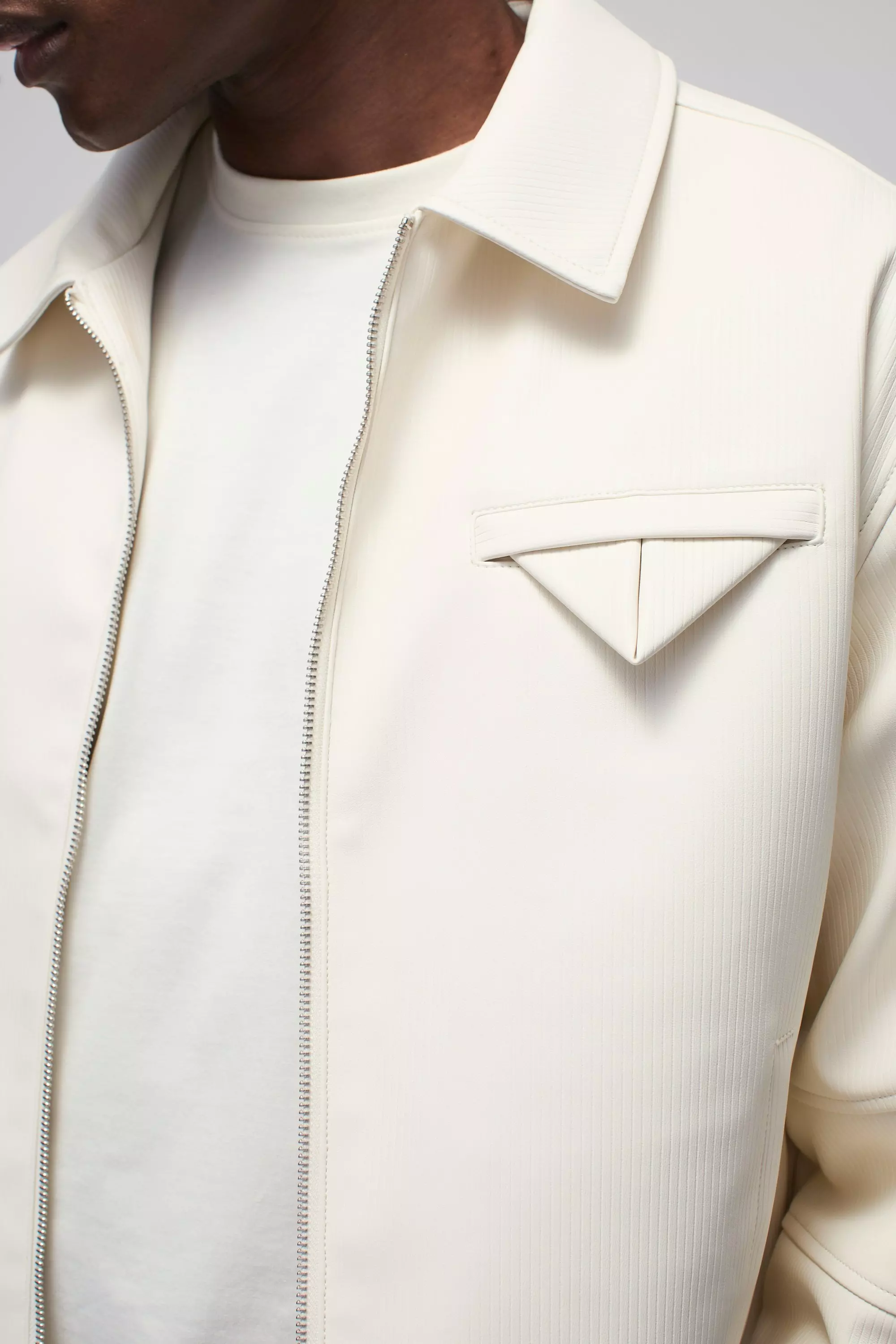Ecru Oversized Geplooide Boxy PU Harrington Jas alternatieve afbeelding