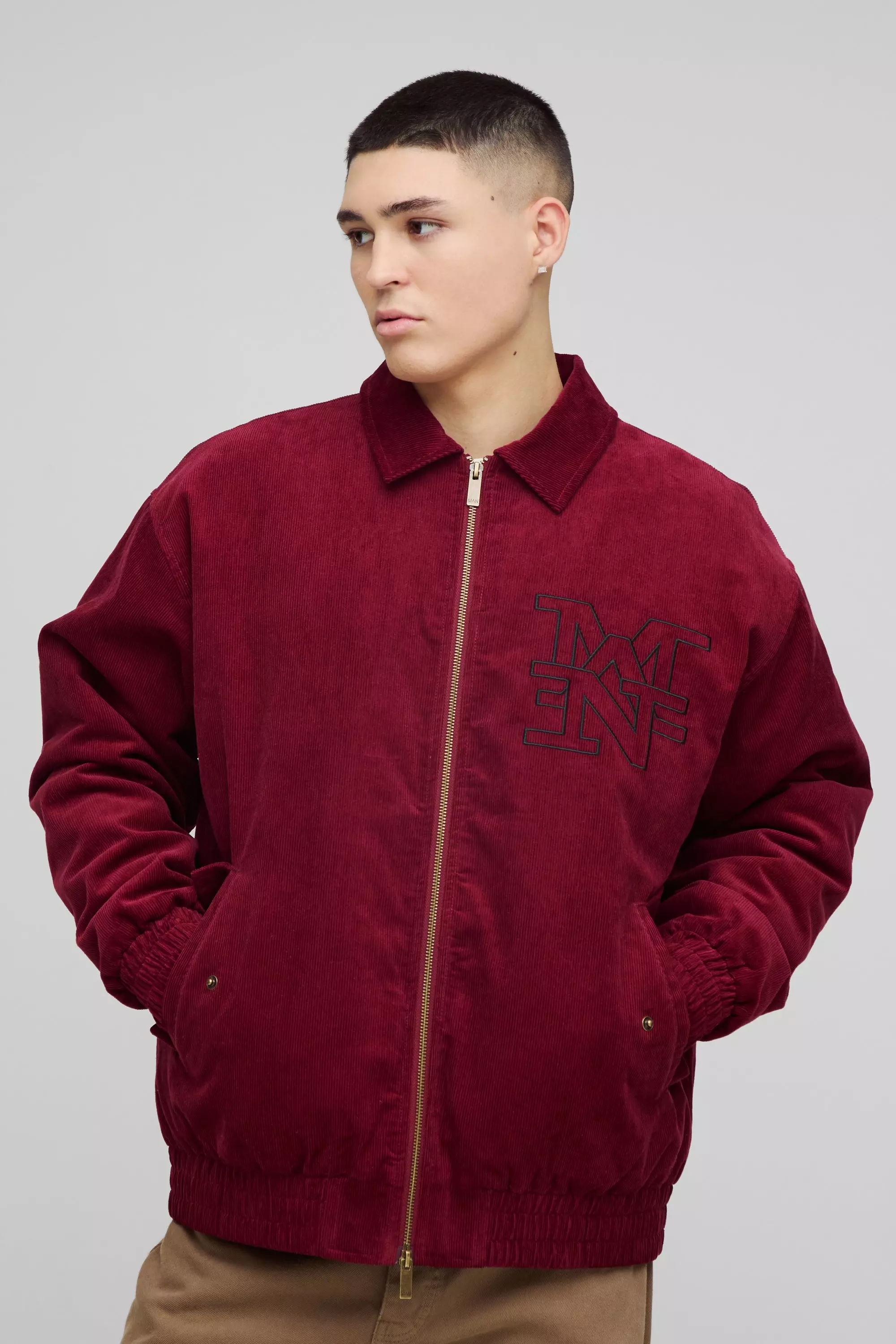 Oversized Man Cord Varsity Jacket Burgundy