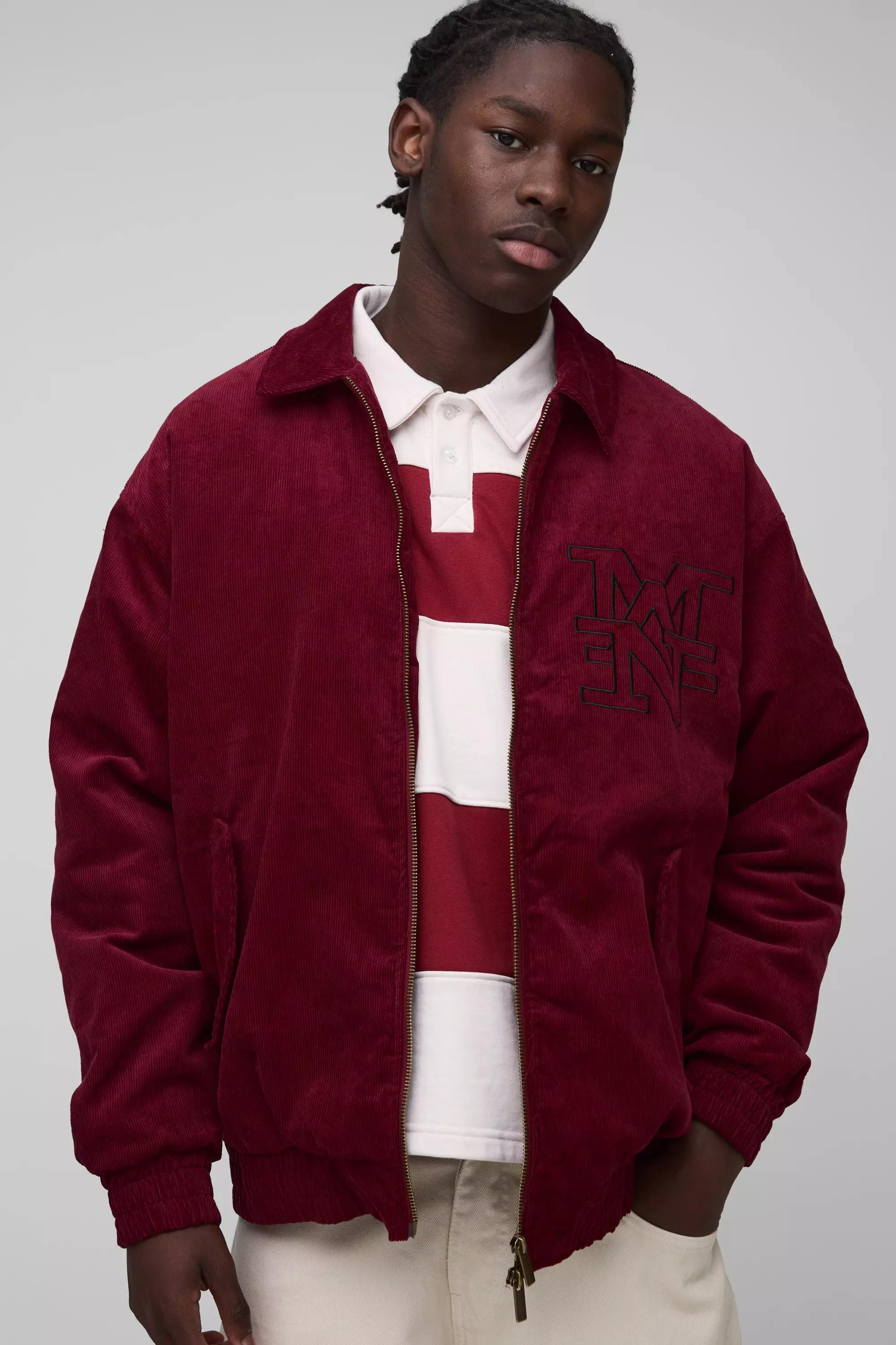 Burgundy Oversized Man Cord Varsity Jacket alternative image