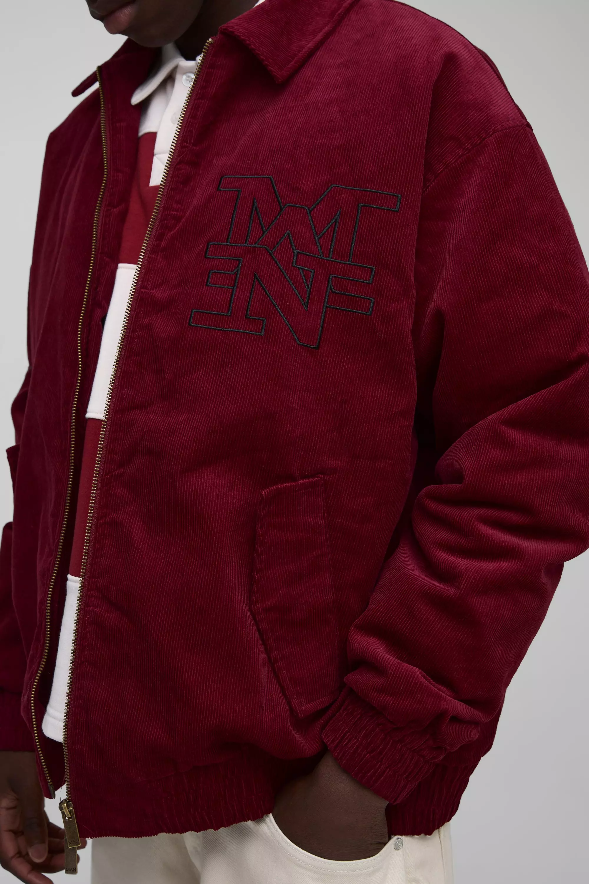 Burgundy Oversized Man Cord Varsity Jacket alternative image