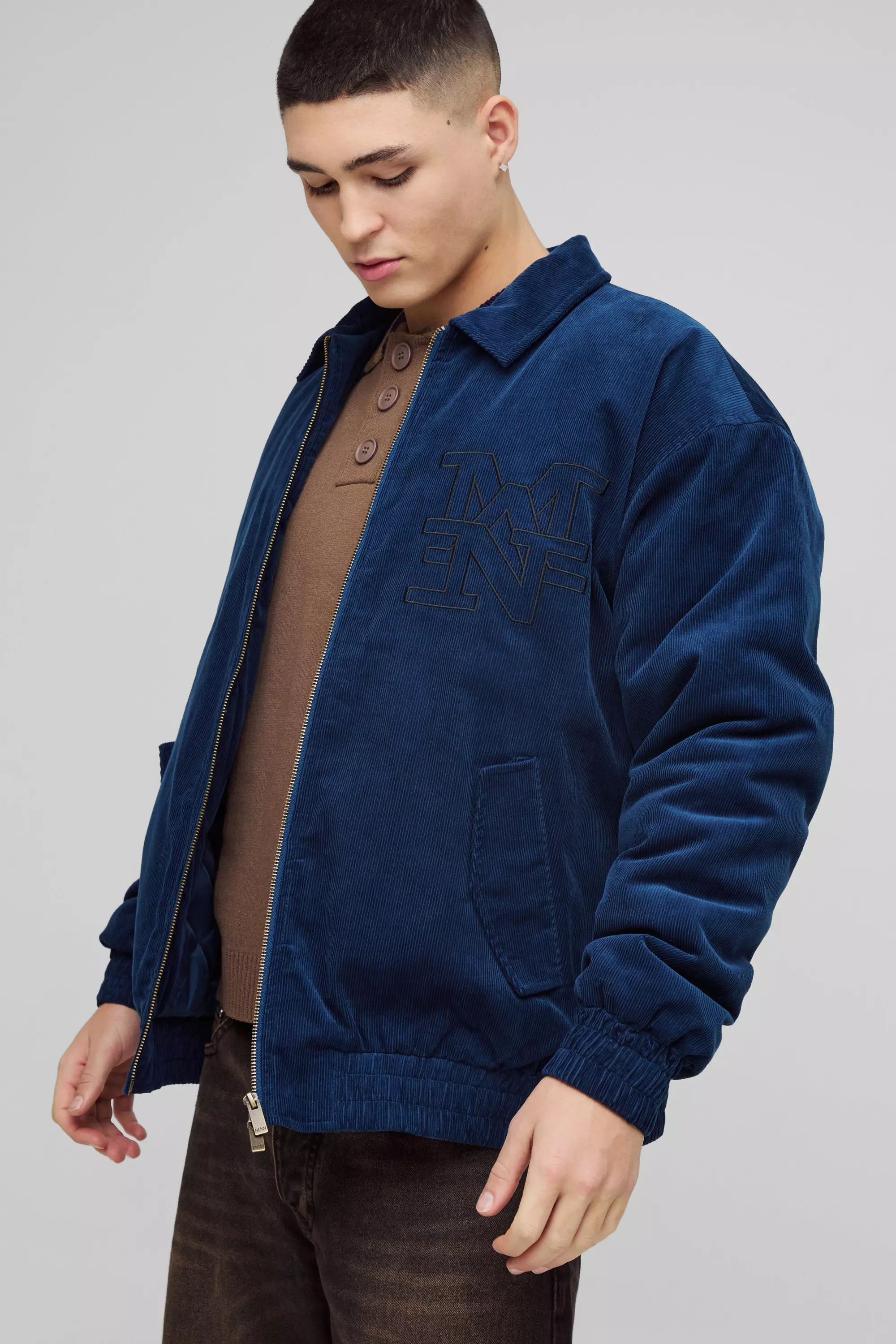 Oversized Man Cord Varsity Jacket Blue