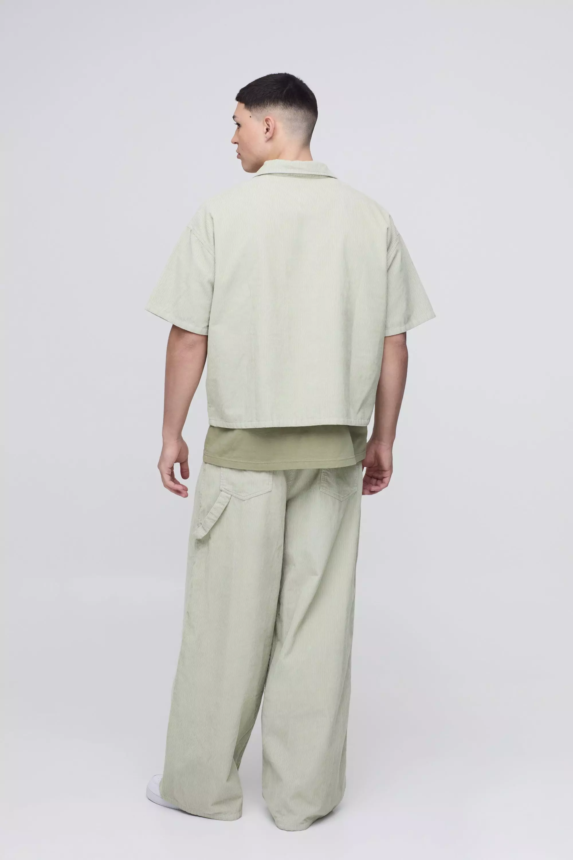 Sage Oversized Boxy Acid Wash Corduroy Polo Shirt alternative image