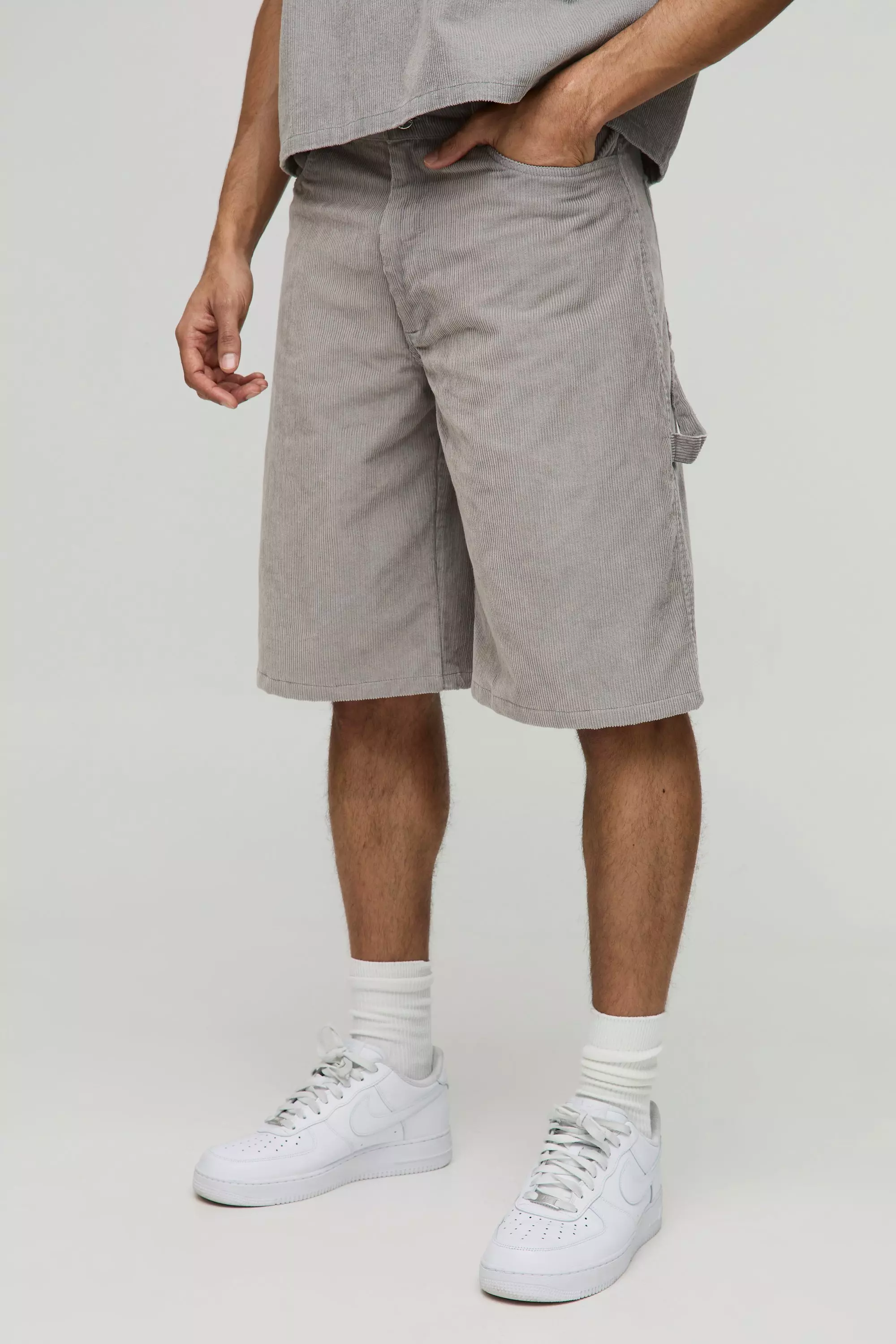 Grey Acid Wash Carpenter Corduroy Jorts alternative image