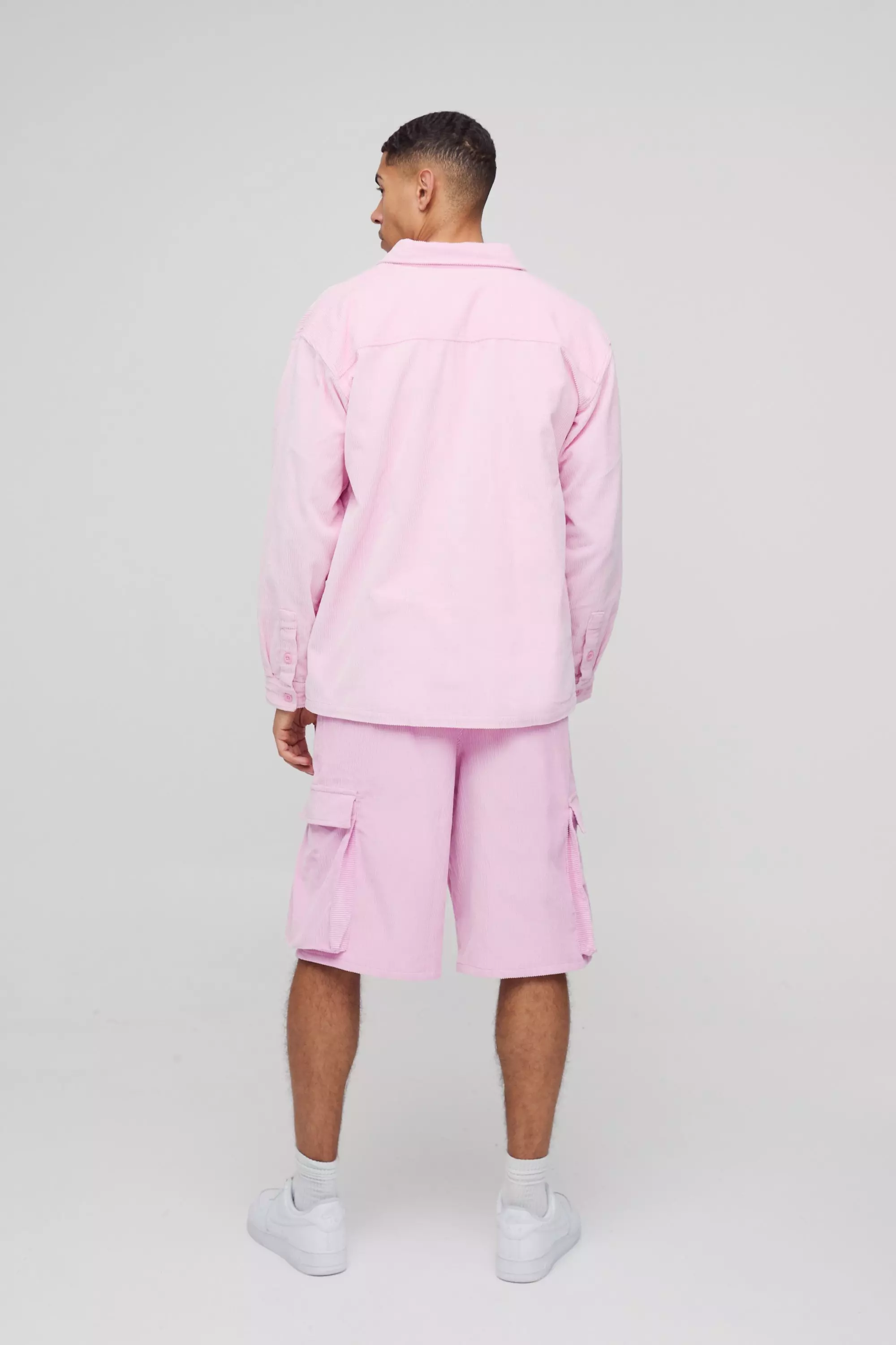 Pink Elasticated Waist Baggy Corduroy Cargo Shorts alternative image