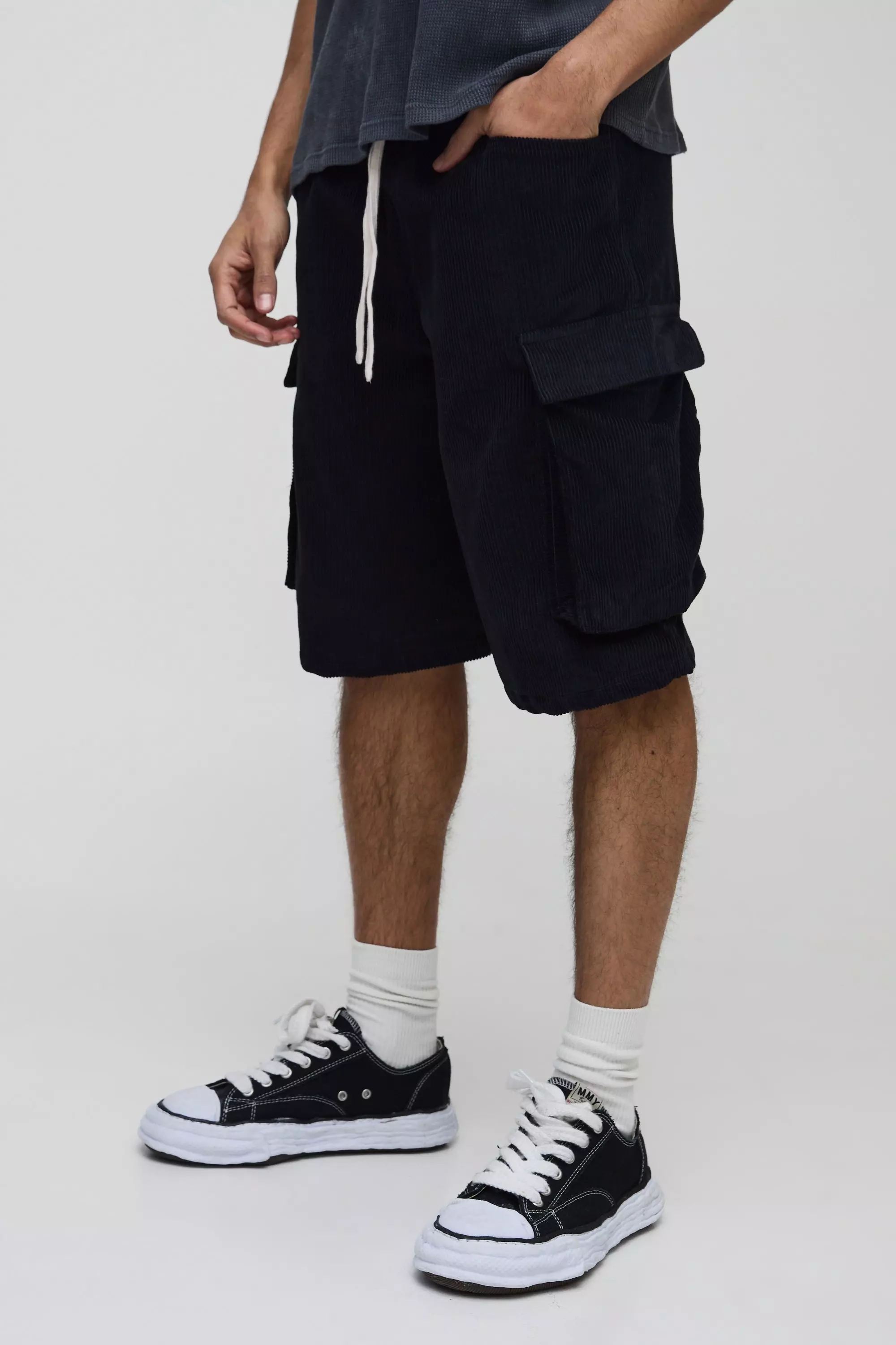 Lockere Cord Cargo-Shorts mit elastischem Bund, Black alternatives Bild