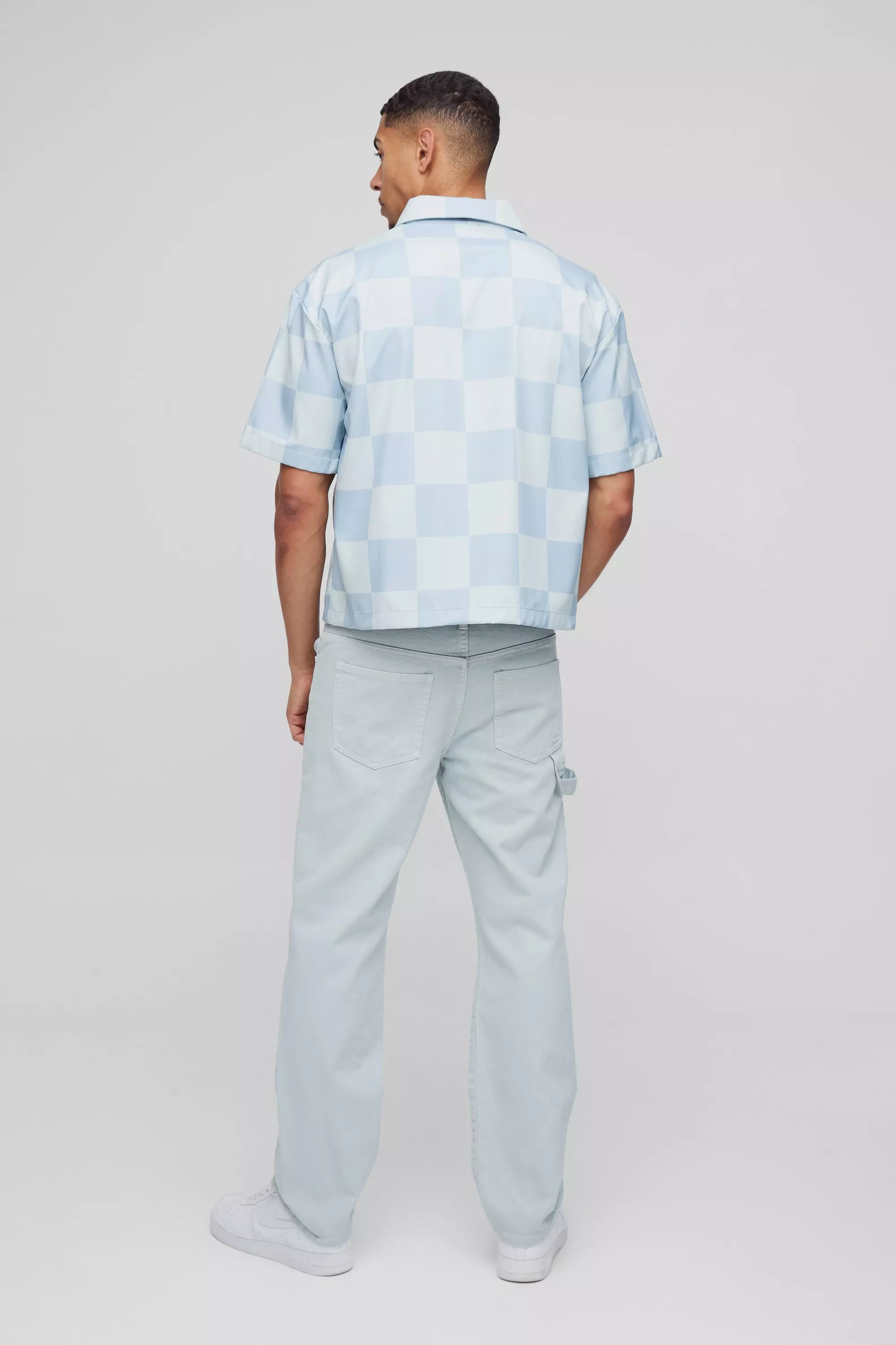 Camicia Squadrata Oversize A Scacchi Con Colletto, Blue immagine alternativa