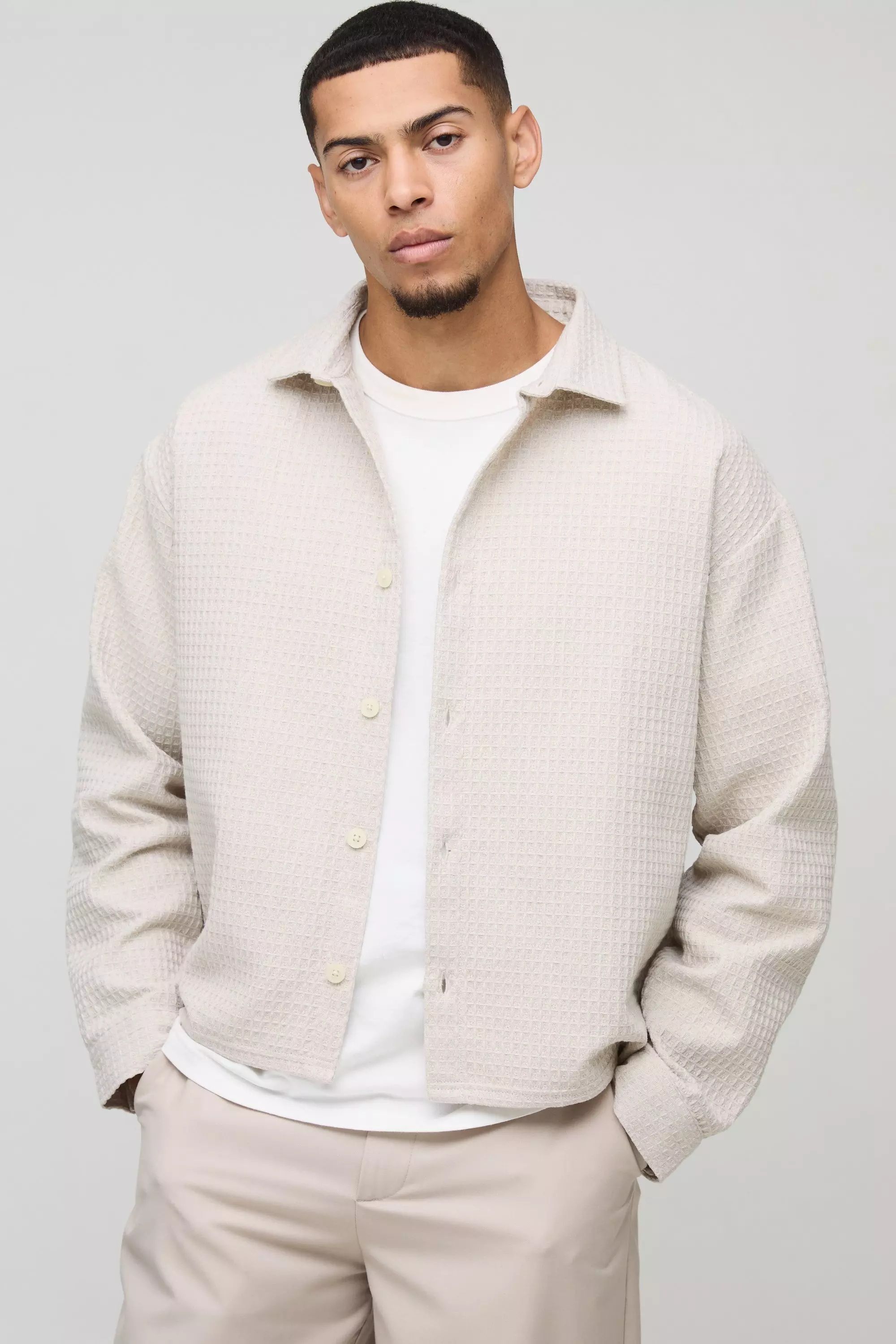 Stone Oversized Waffle Shirt Jacket alternative image