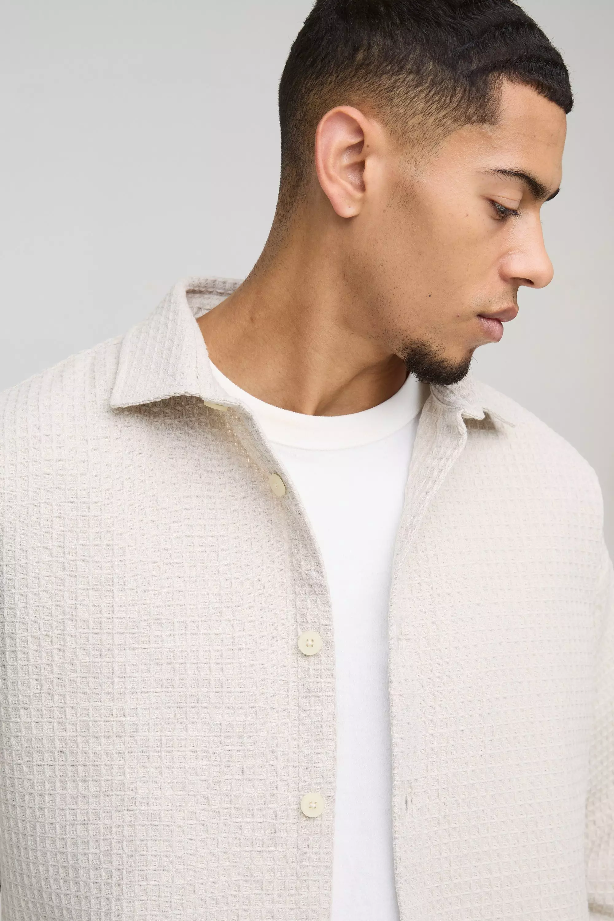 Stone Oversized Wafel Gebreid Overhemd alternatieve afbeelding