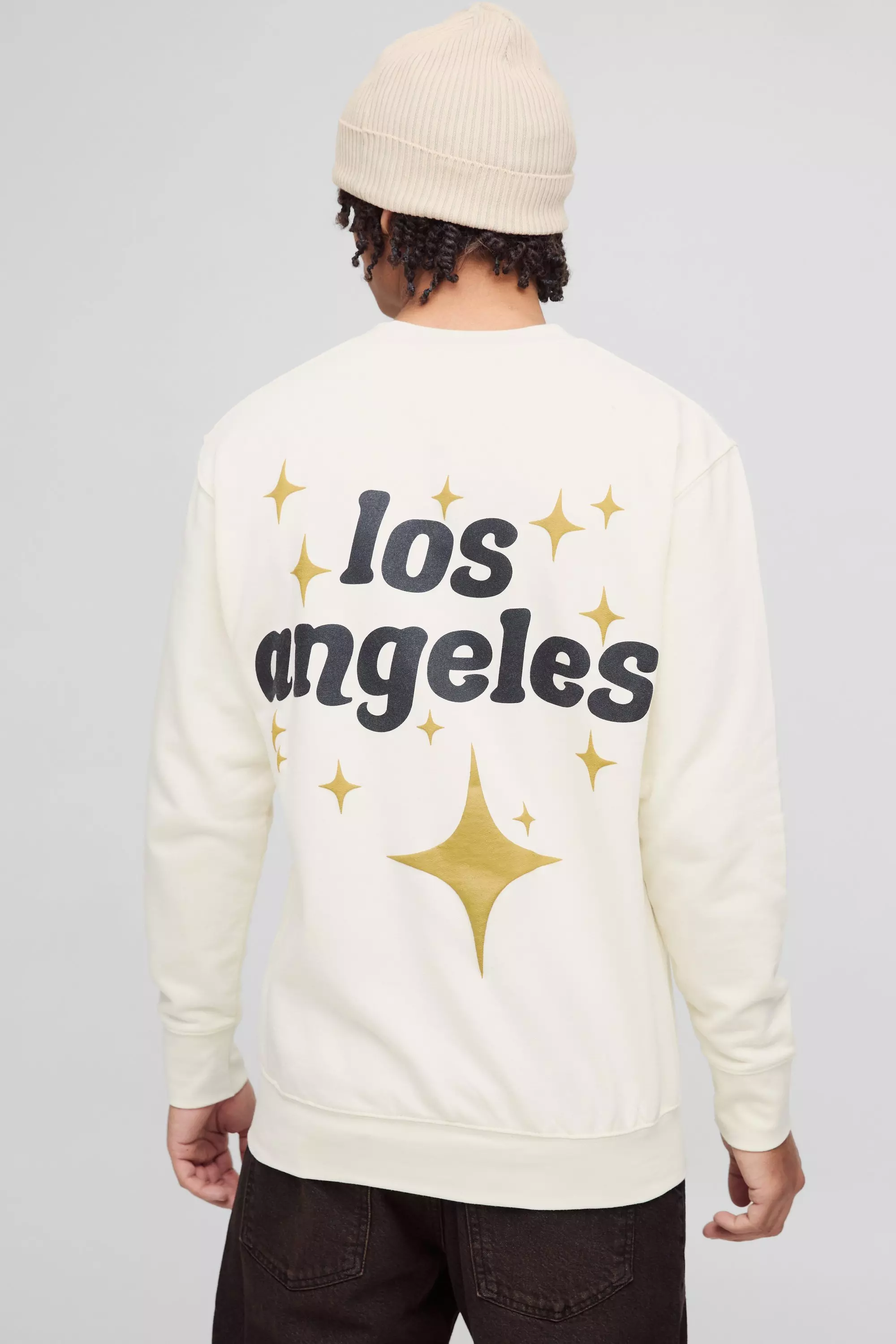 Oversize Sweatshirt mit Los Angeles Print, Ecru alternatives Bild