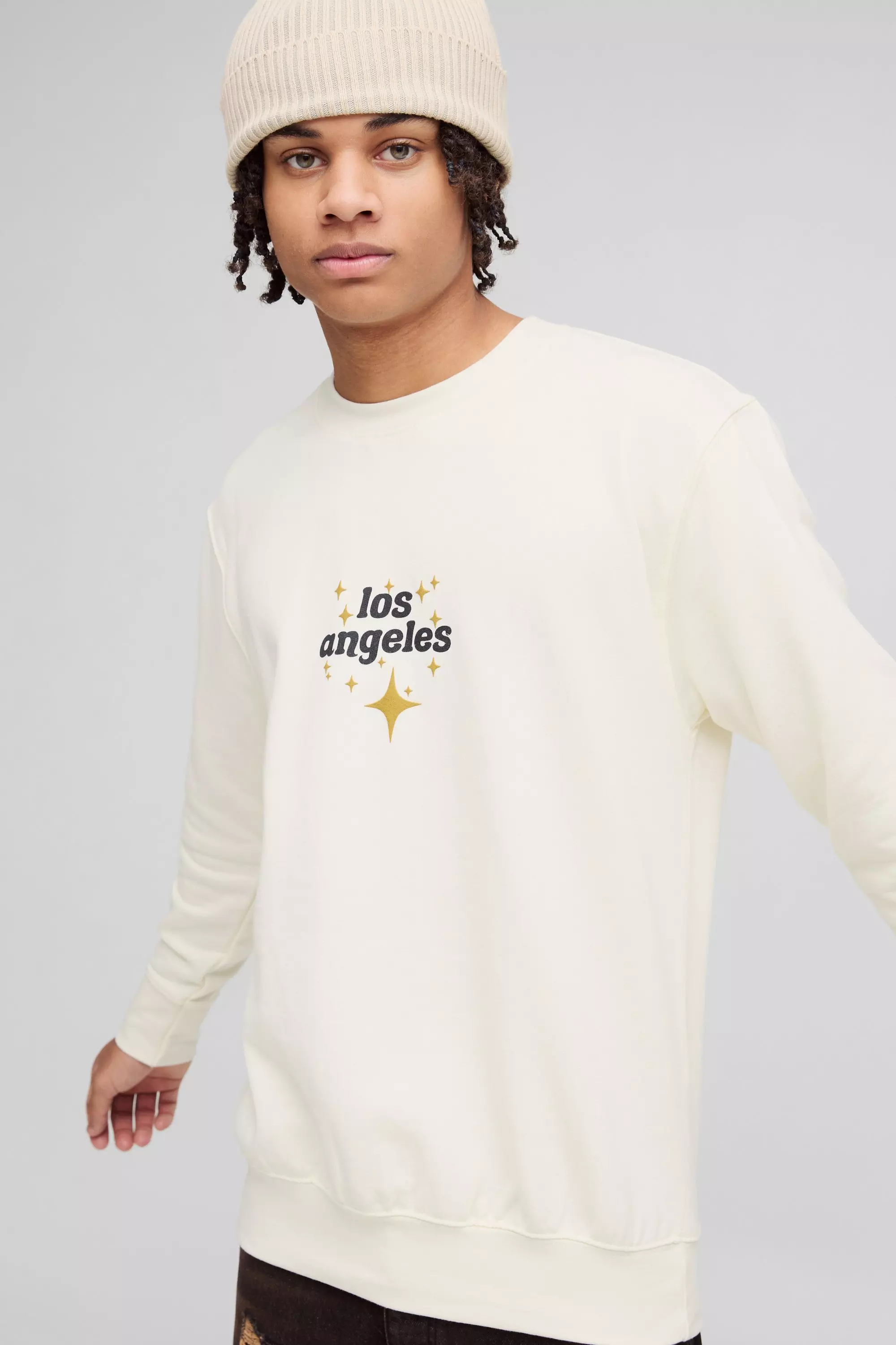 Oversize Sweatshirt mit Los Angeles Print, Ecru alternatives Bild