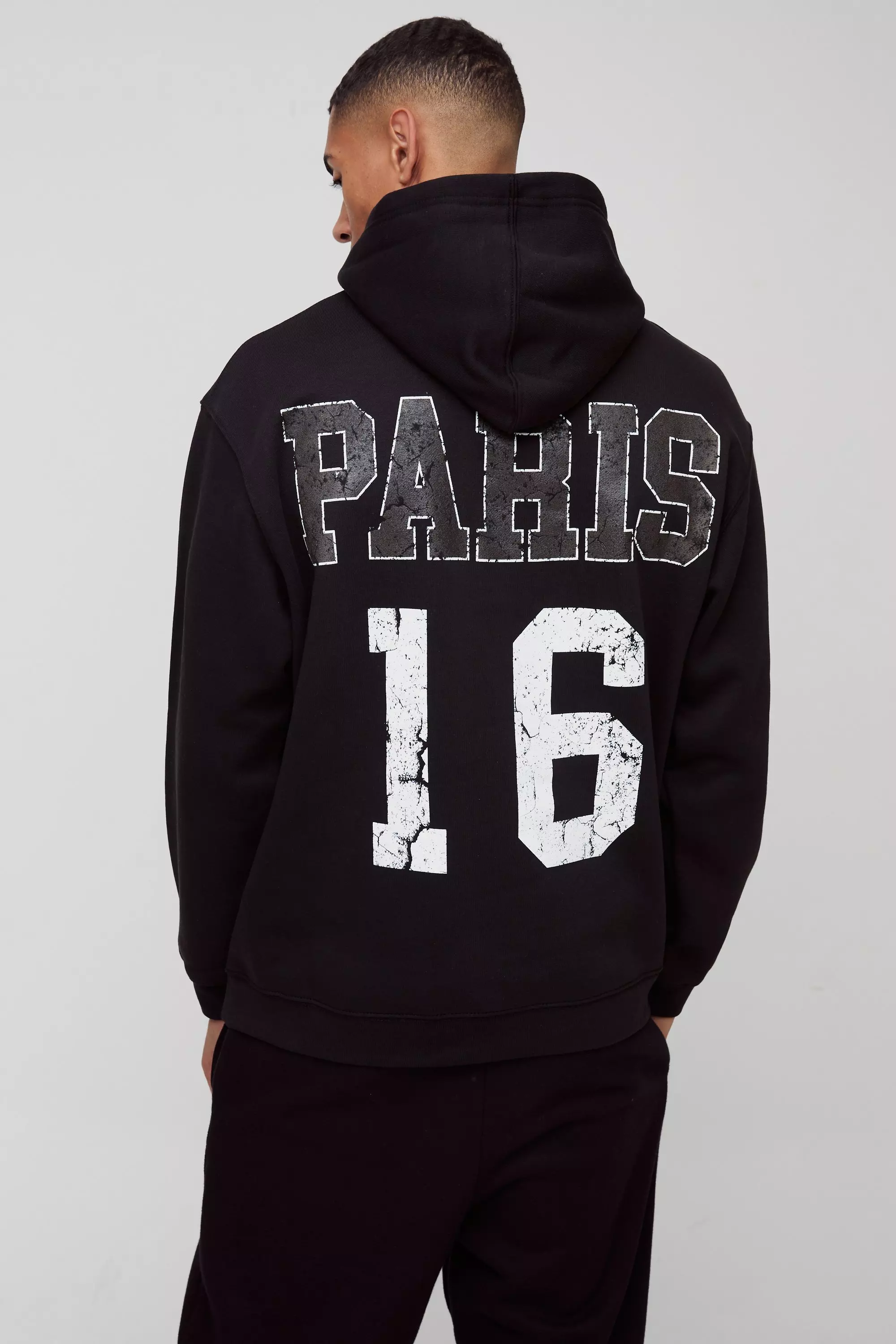 Black Oversized Paris Varsity Graphic Hoodie alternative image