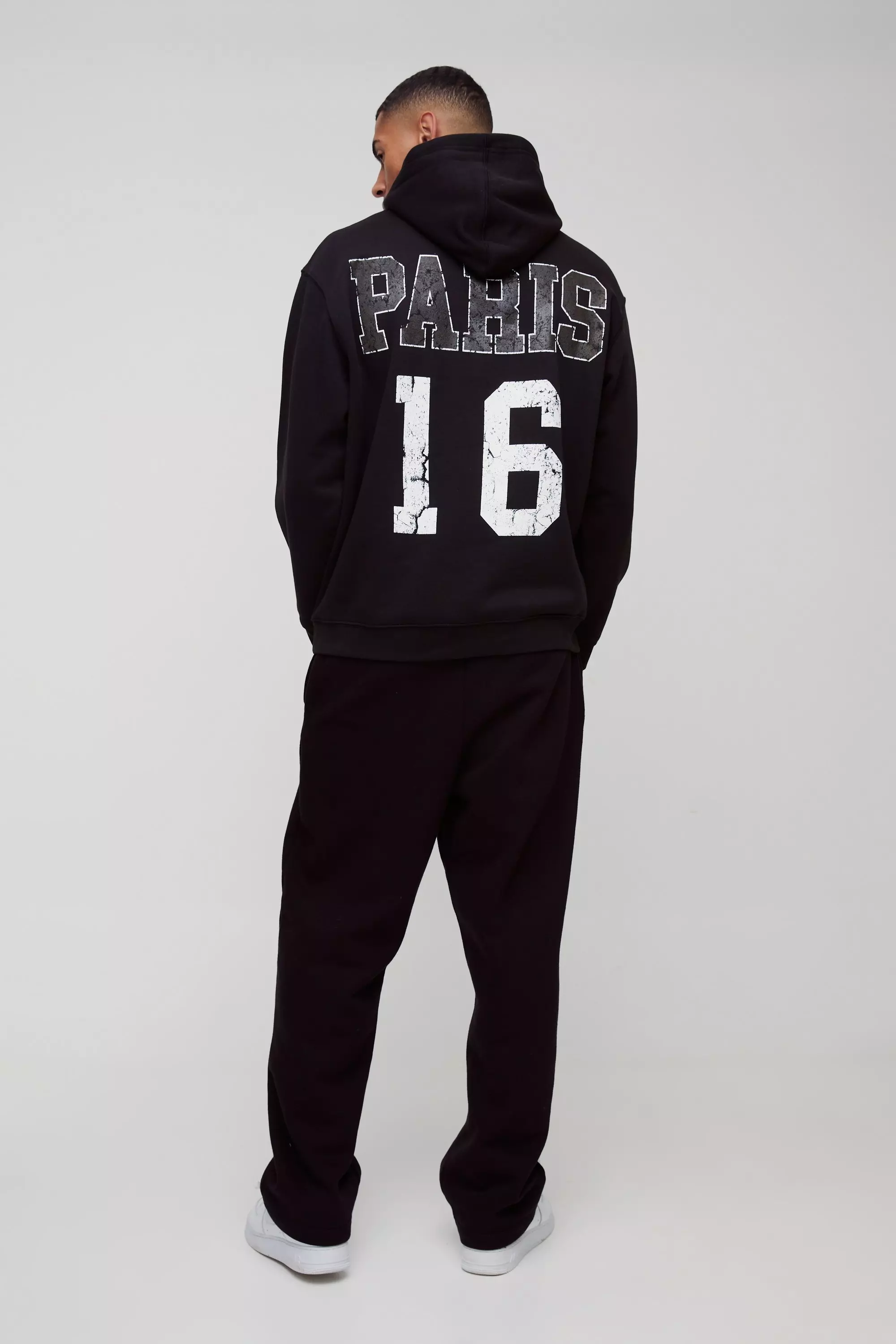 Black Oversized Paris Varsity Graphic Hoodie alternative image