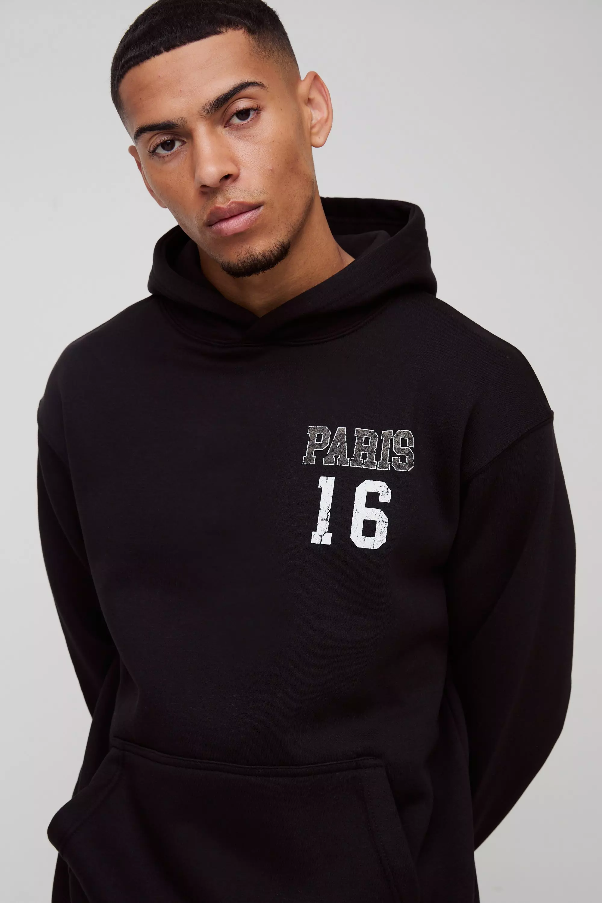 Black Oversized Paris Varsity Graphic Hoodie alternative image