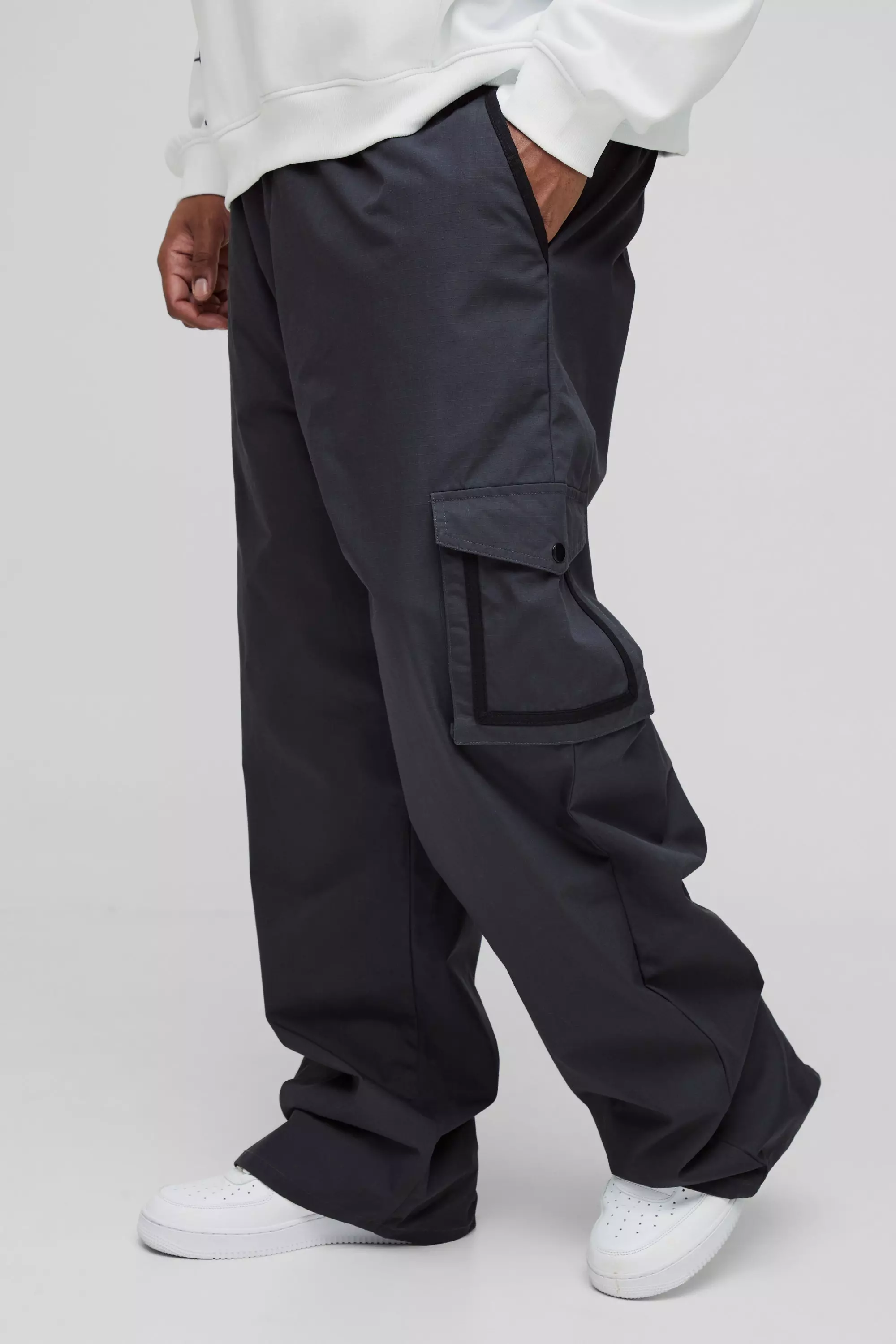 Plus Elasticated Relaxed Fit Ripstop Cargo Pants Charcoal