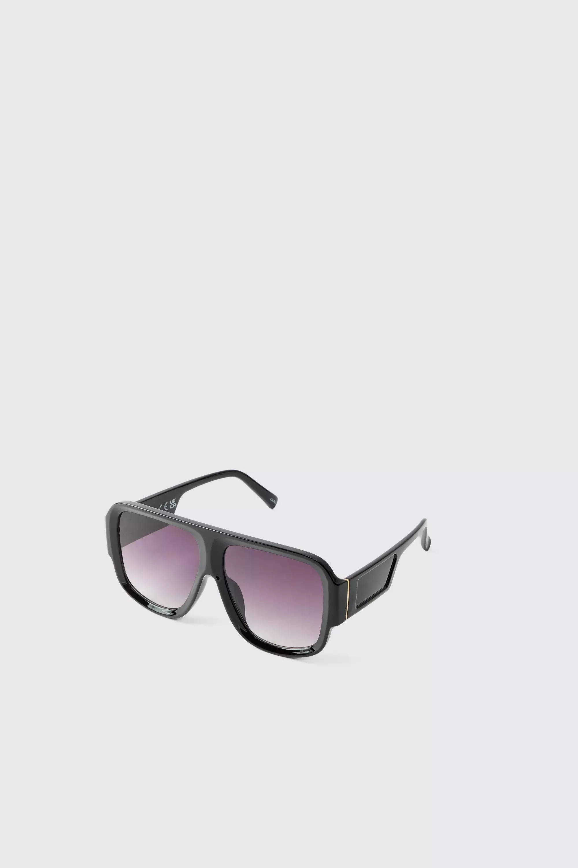 Black Navigator Sunglasses With Side Detail Black