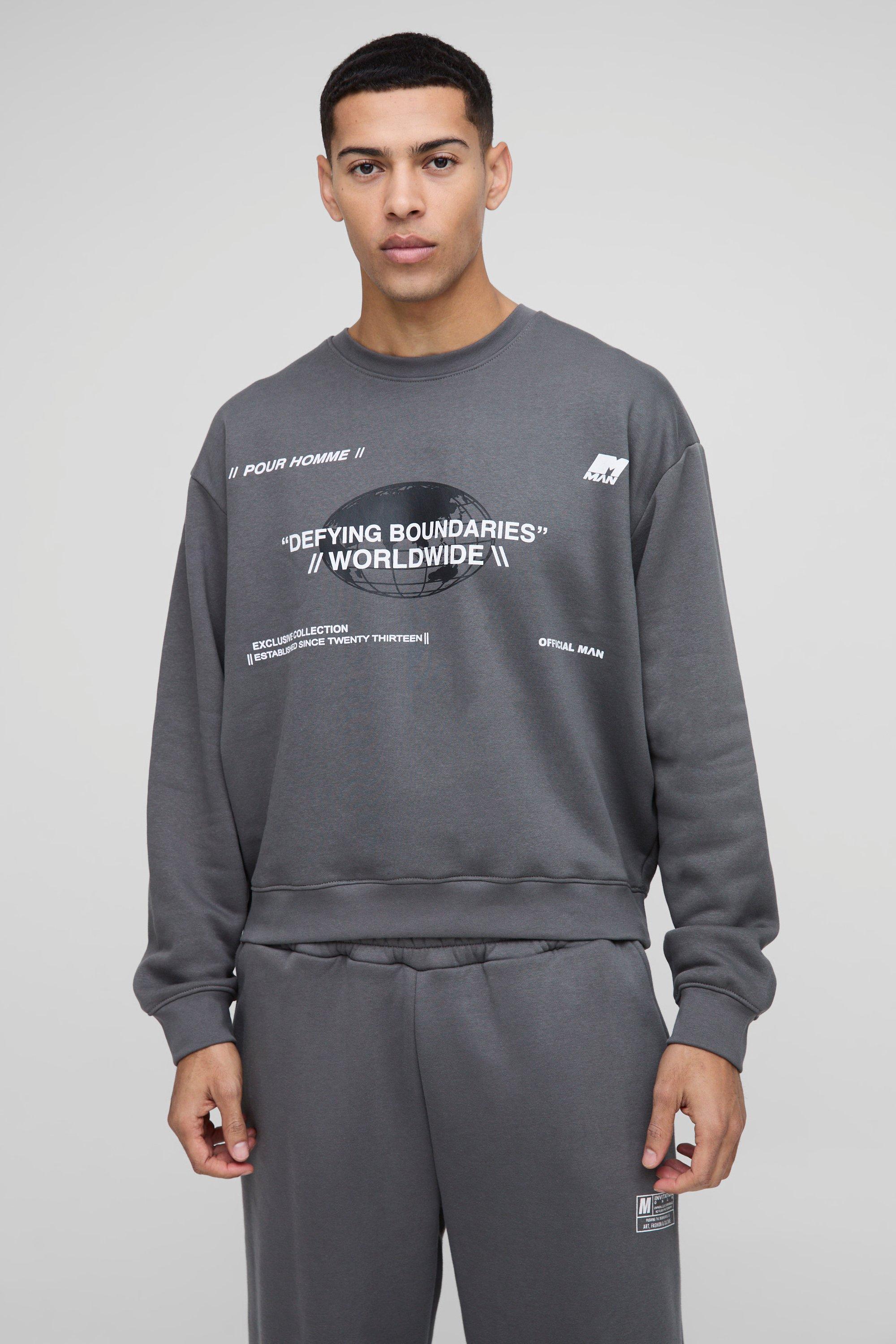 Oversized Boxy Multi Branded Print Sweatshirt | boohooMAN
