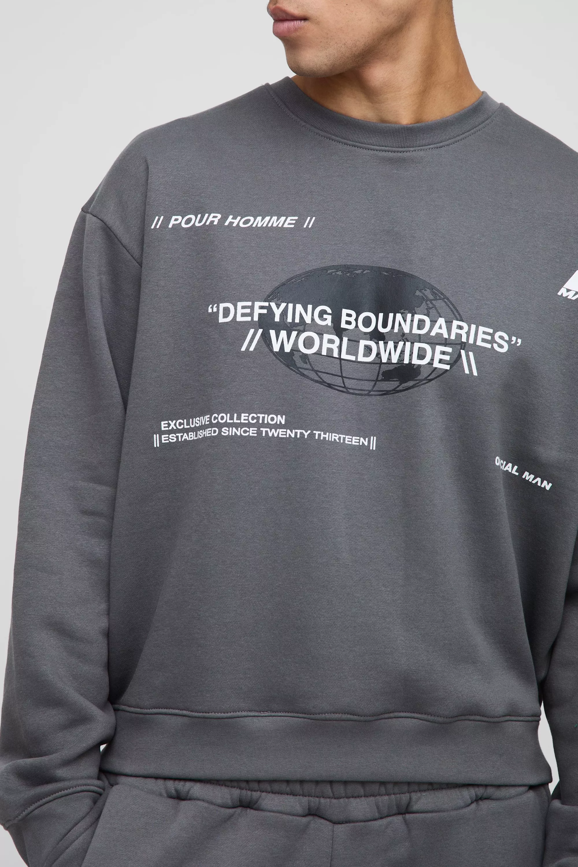 Felpa Squadrata Oversize Con Stampa Di Logo, Charcoal immagine alternativa