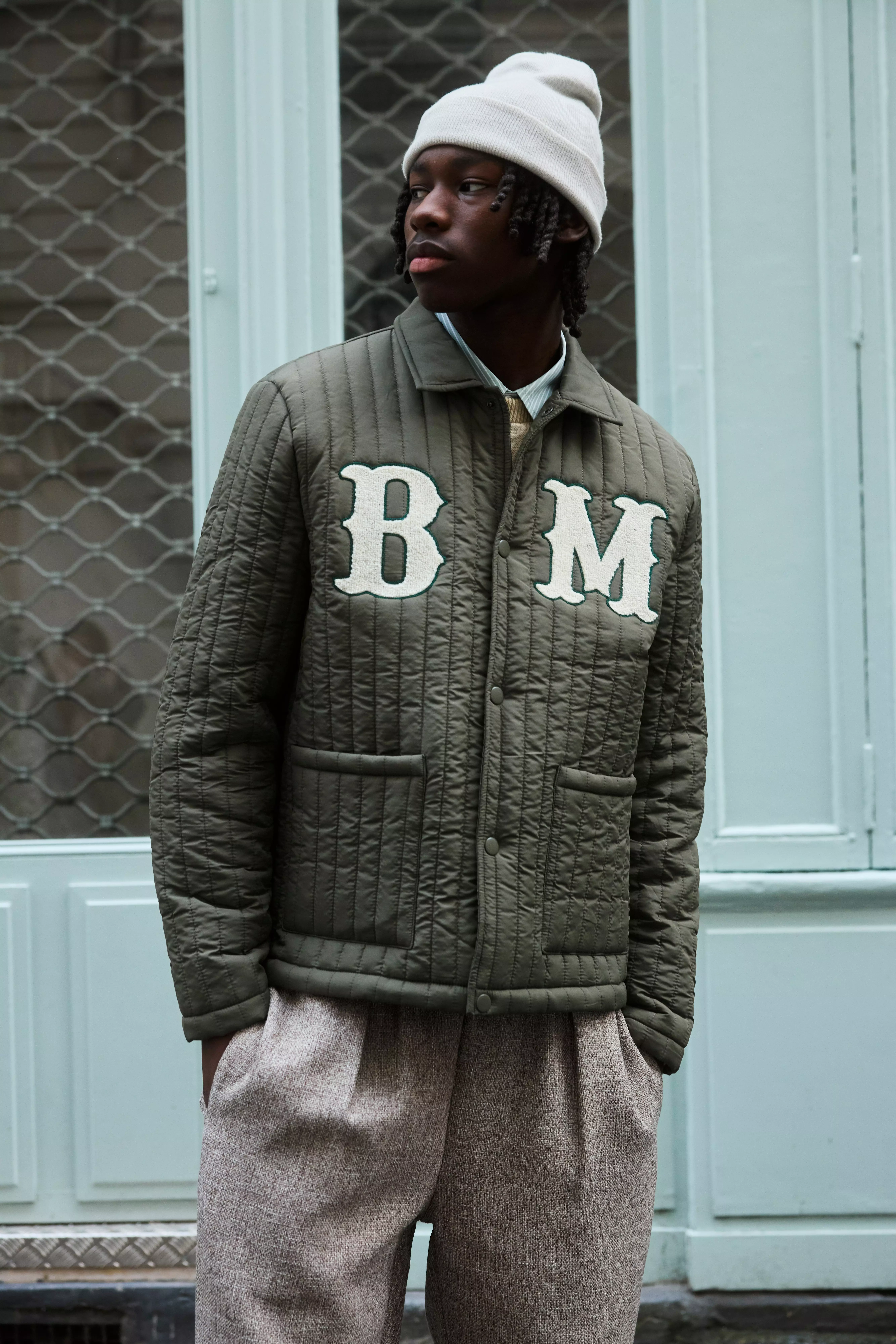 Regular Fit Quilted Applique Harrington Jacket Olive