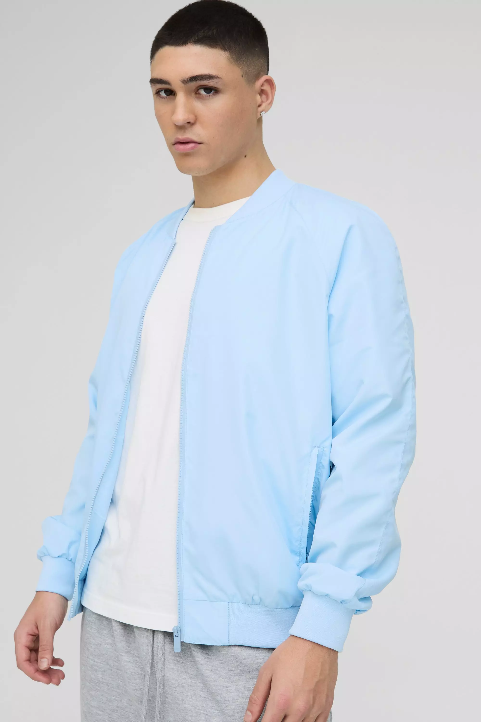 Regular Fit Lightweight Nylon Raglan Bomber Jacket Light blue