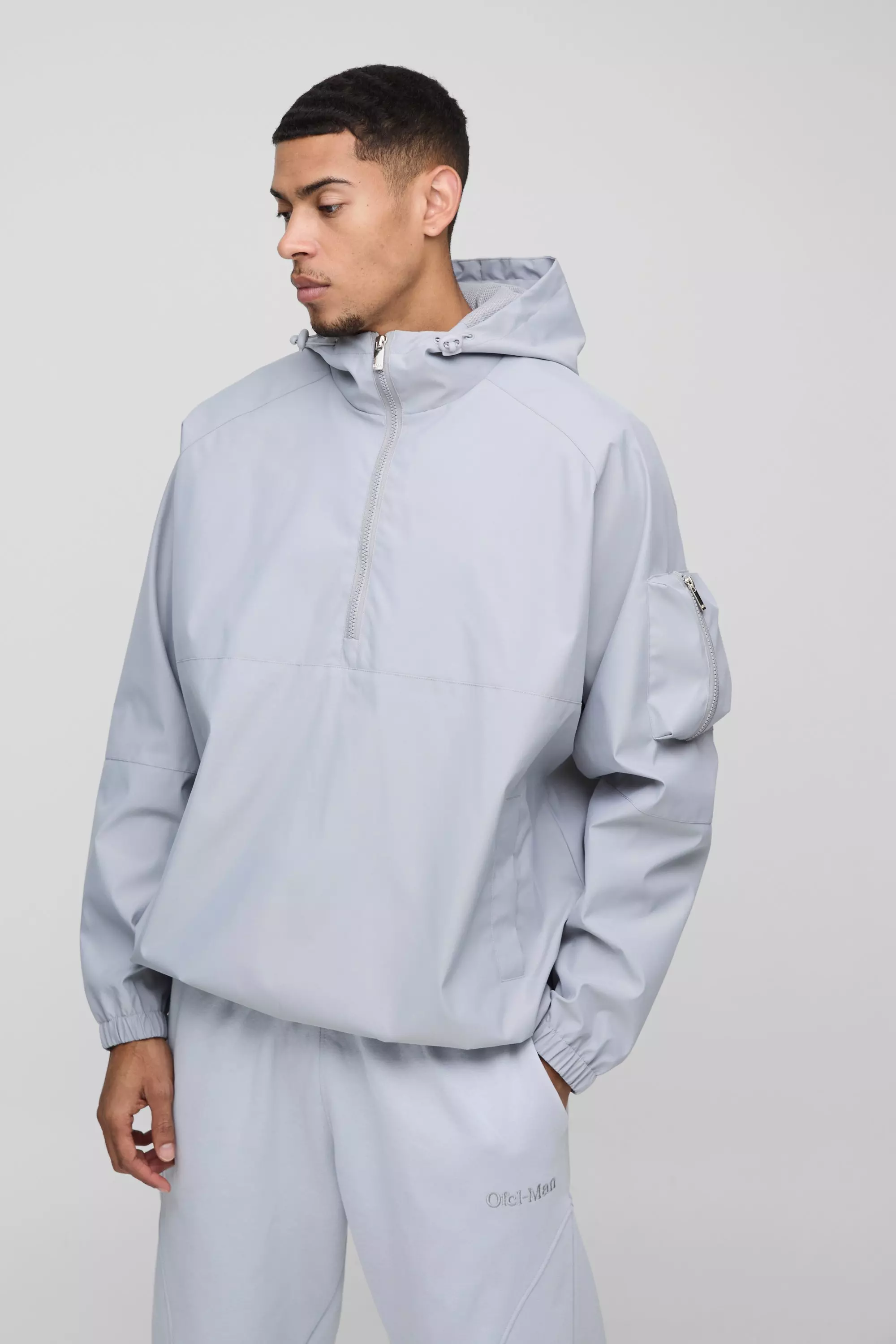 Oversized Hooded Cagoule Raincoat Grey
