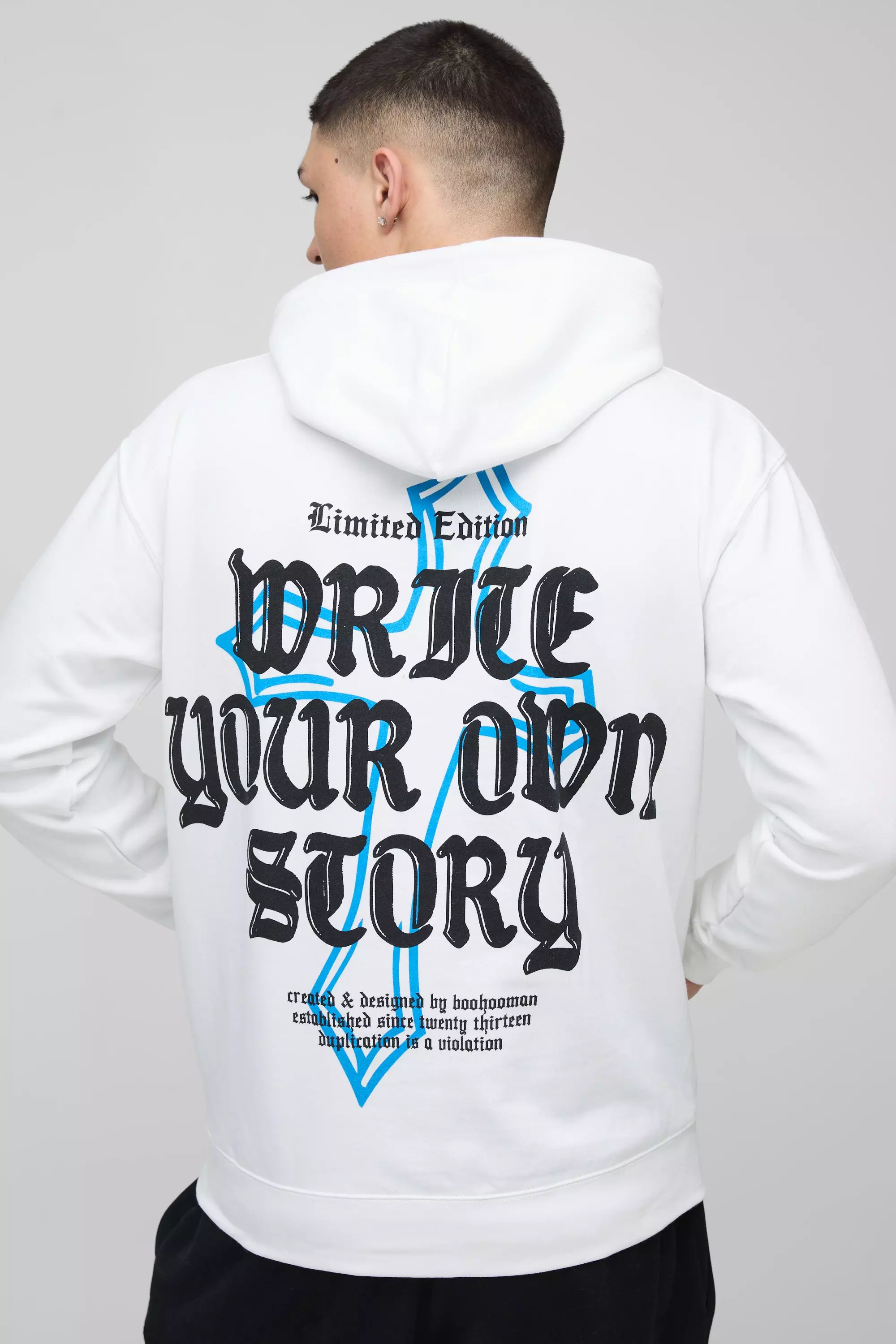 White Write Your Own Story Cross Text Graphic Hoodie