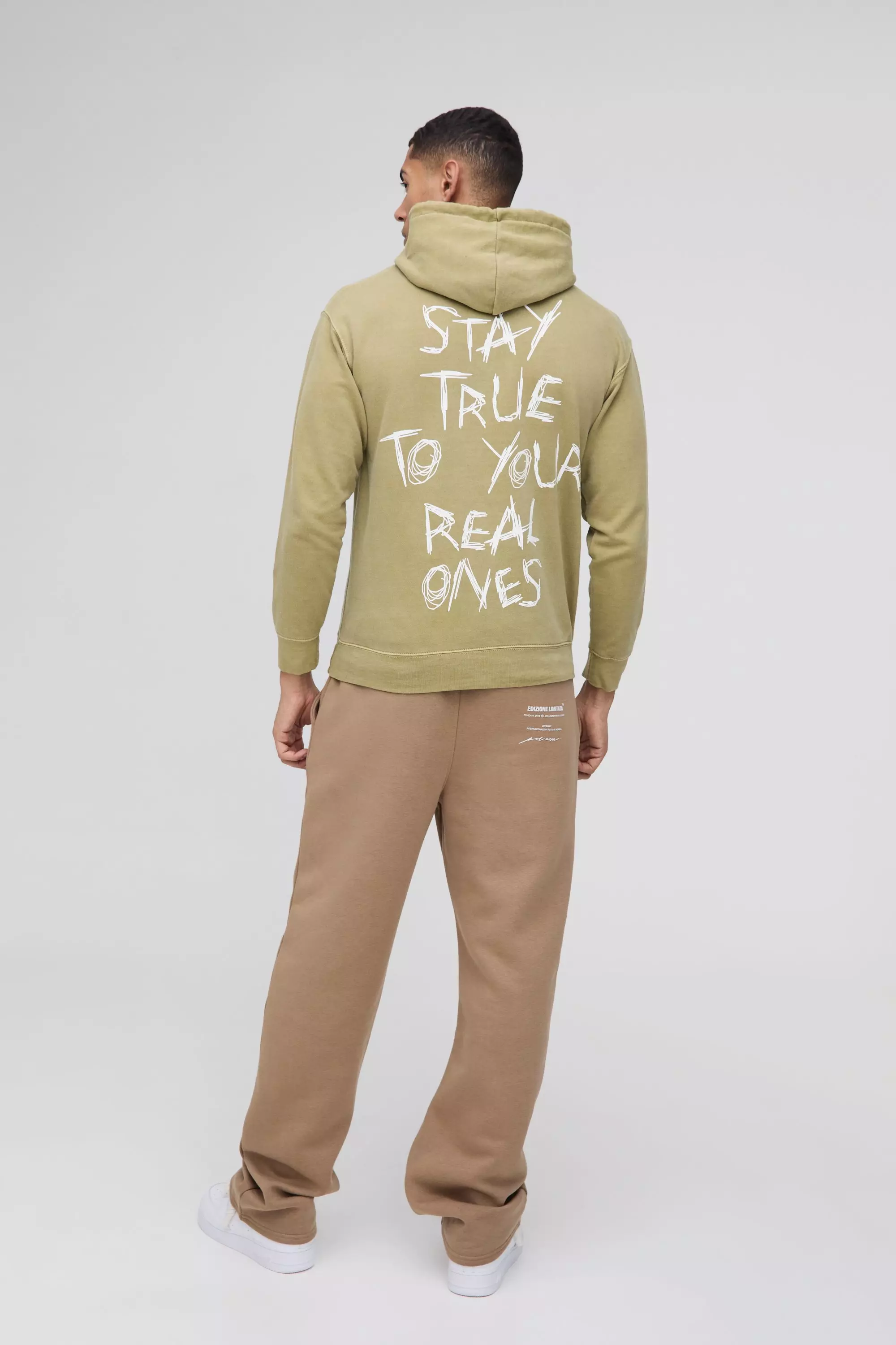 Sweat à capuche délavé à slogan Stay True, Olive autre image