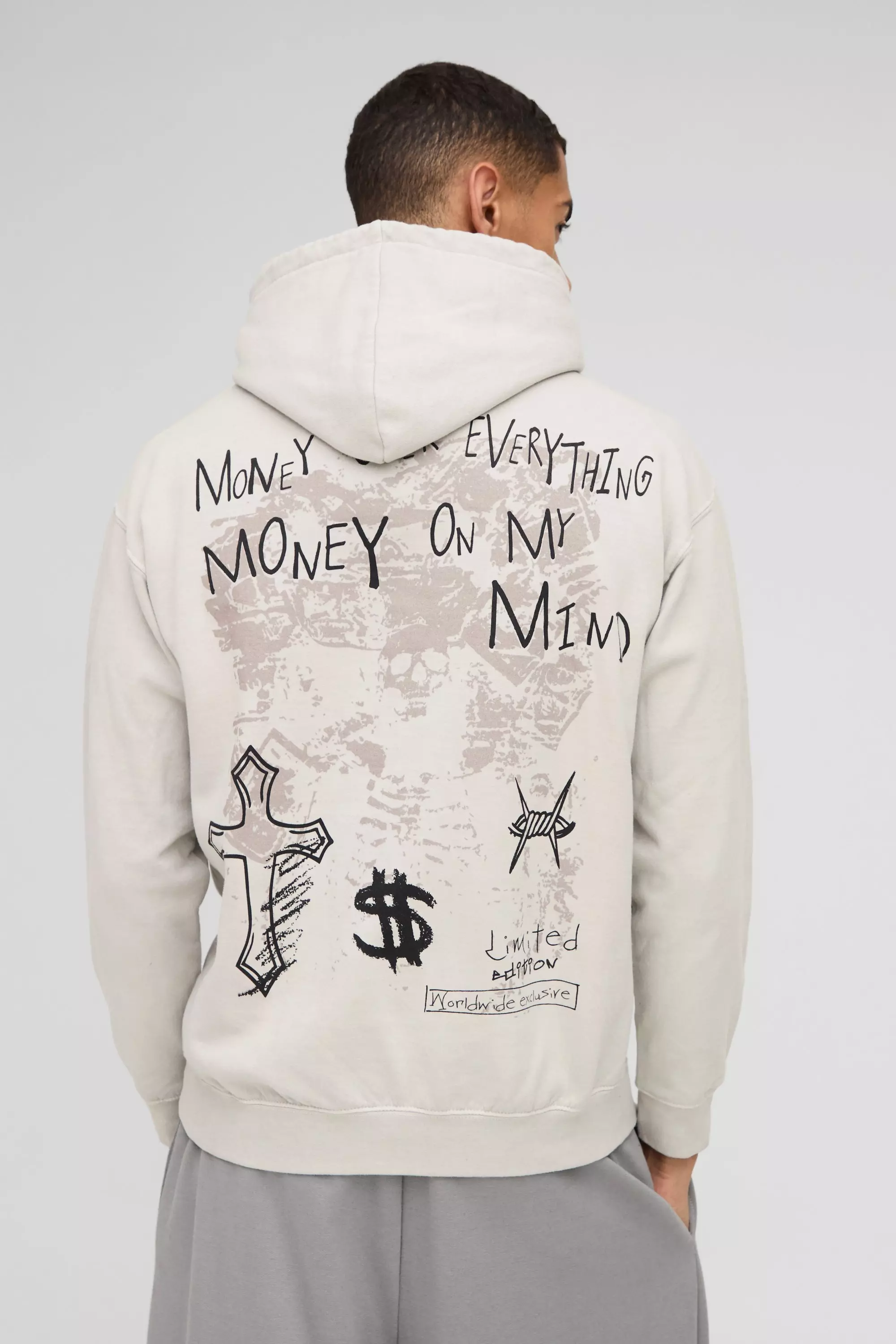 Stone Regular Fit Washed Cross Renaissance Graphic Hoodie alternative image