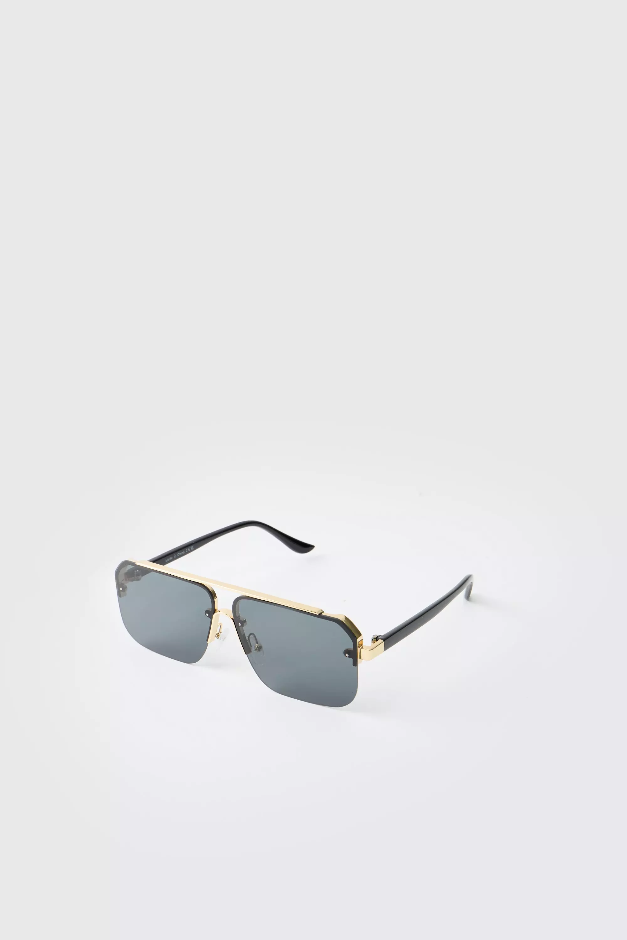 Black Aviators Sunglasses With Gold Detail alternative image