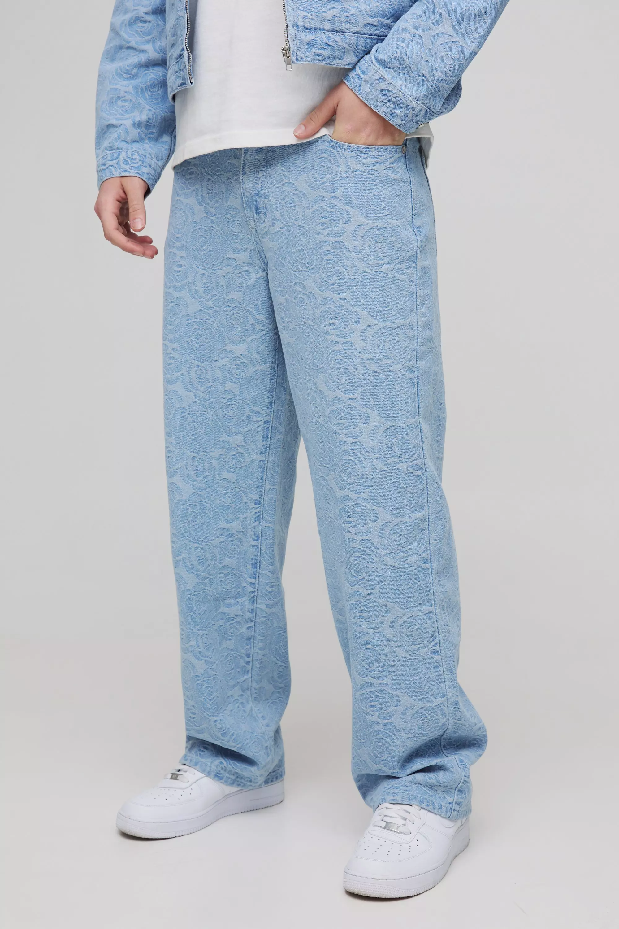 Light blue Relaxed Fit Denim Floral Jacquard Jeans alternative image