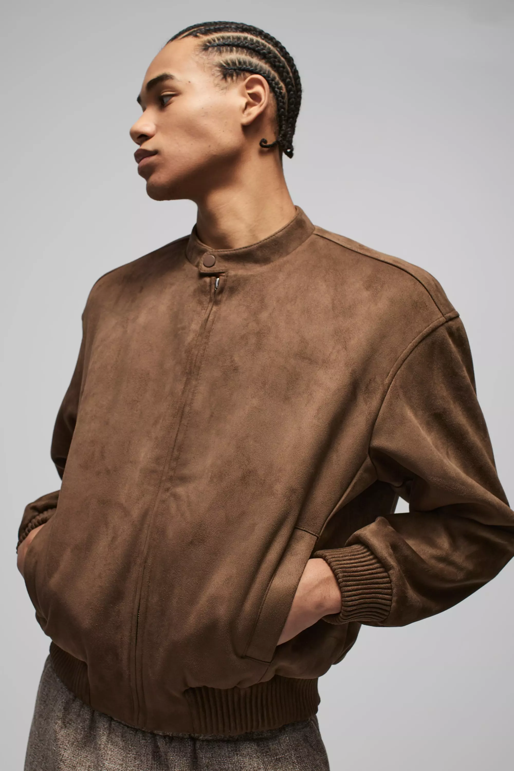 Chocolate Boxy Faux Suede Bomber Jacket alternative image