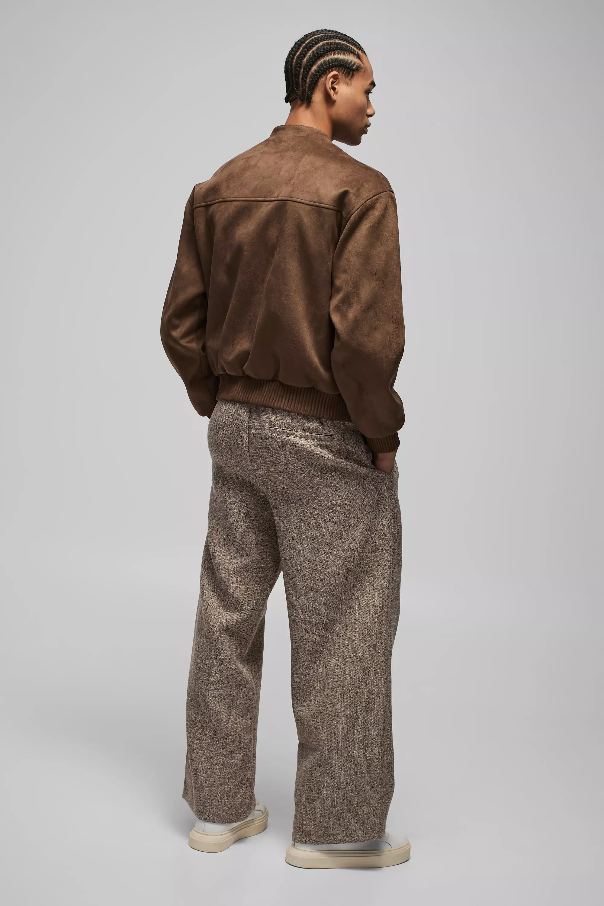 Chocolate Boxy Faux Suede Bomber Jacket alternative image