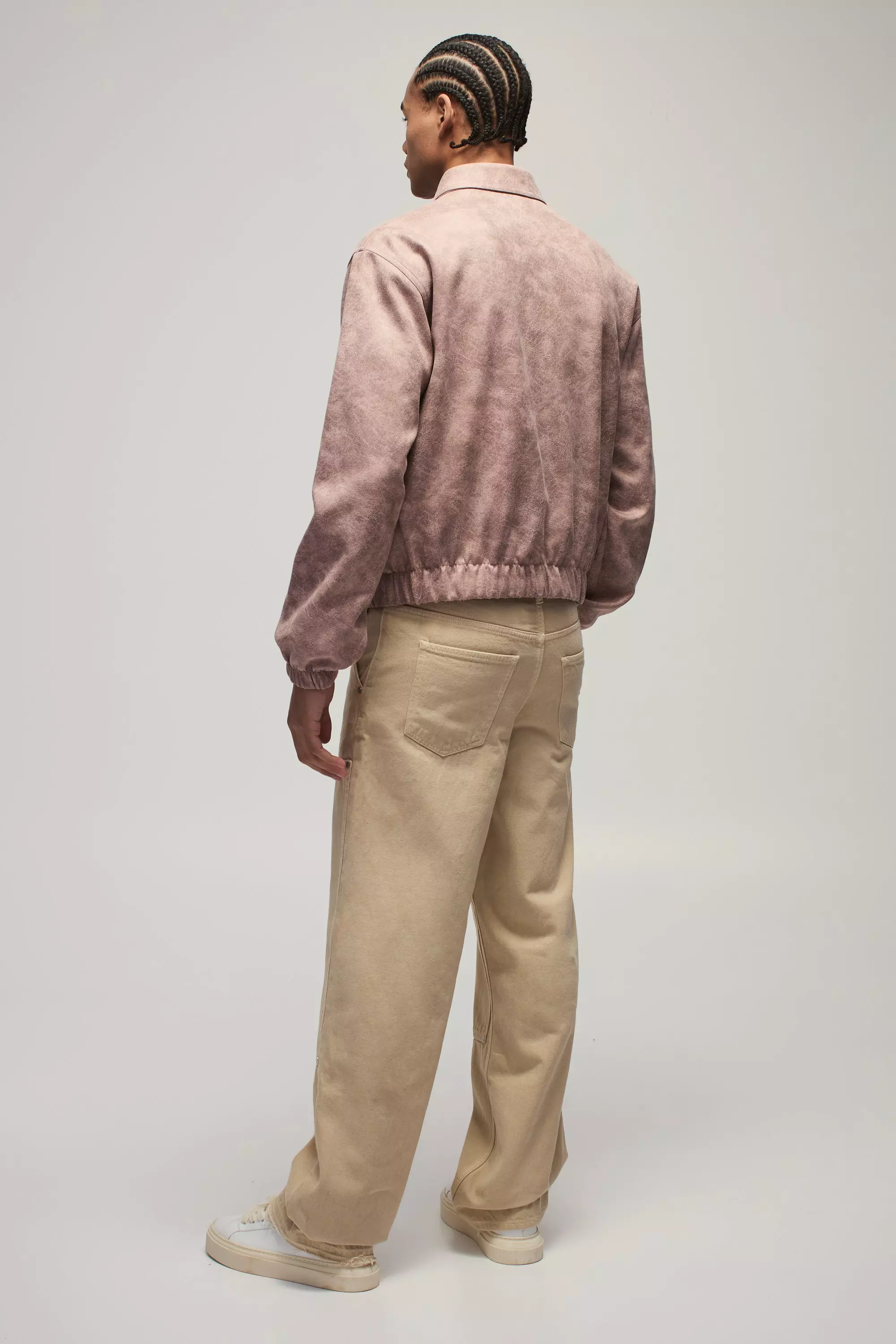 Pink Boxy Washed Look Faux Suede Harrington Jacket alternative image