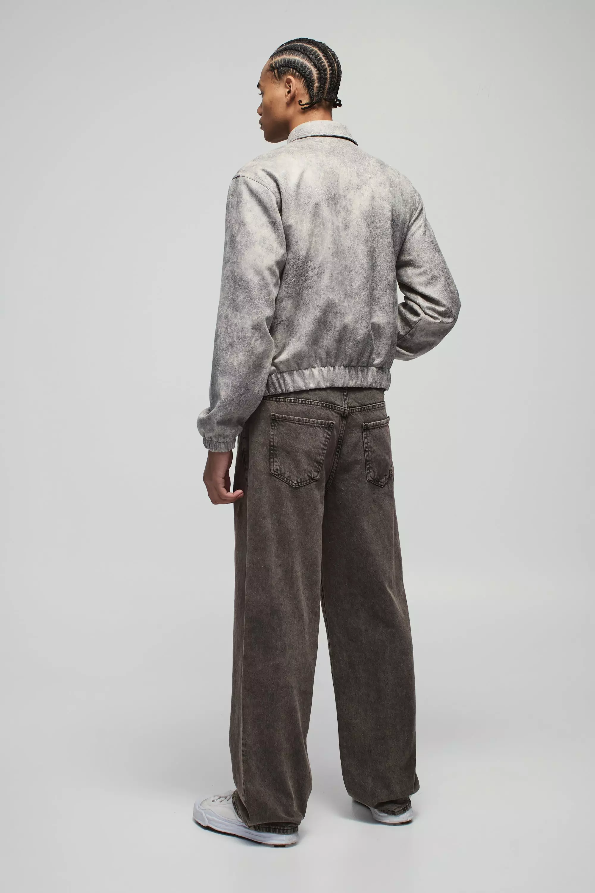 Grey Boxy Washed Look Faux Suede Harrington Jacket alternative image