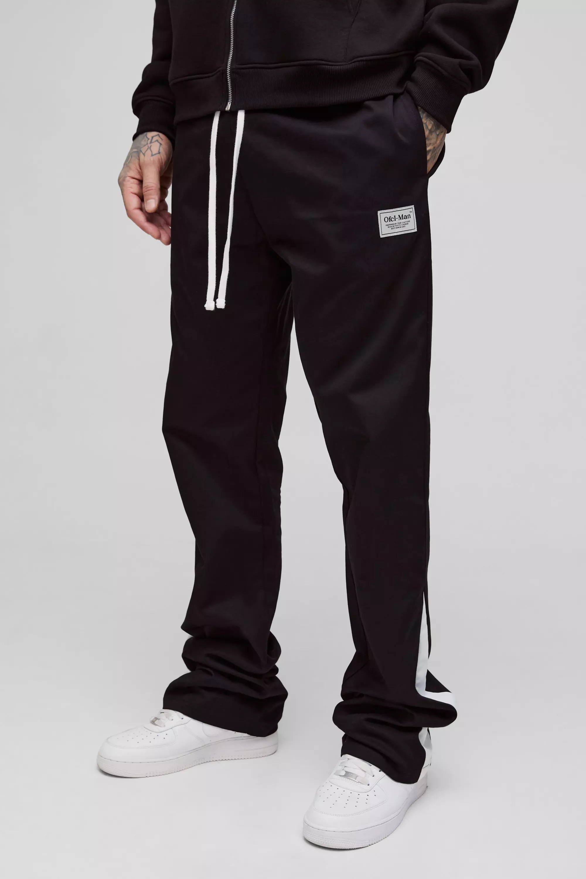 Tall Extended Drawcord Stacked Flared Pants | boohooMAN USA