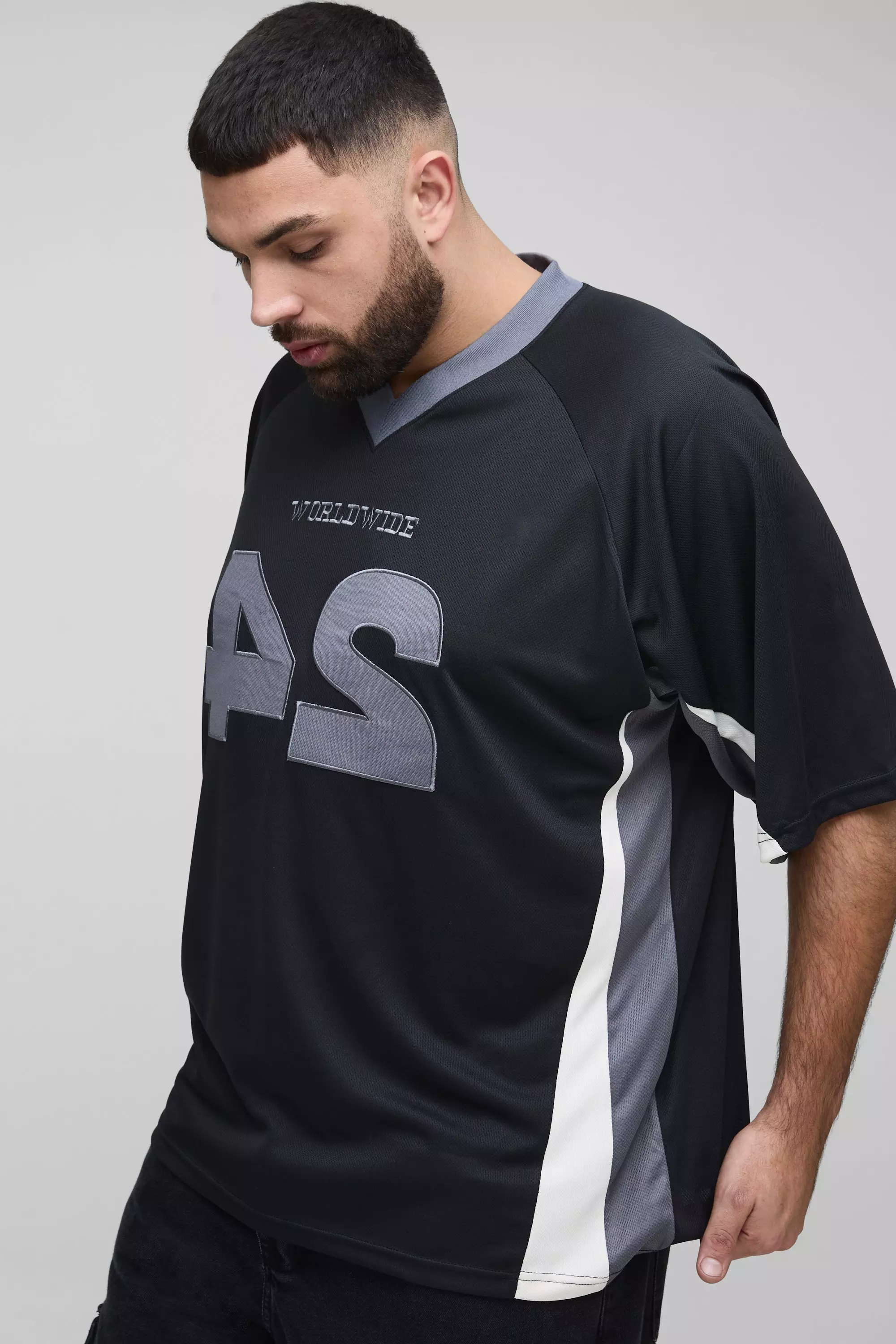 Plus Worldwide Mesh Football T-shirt Black