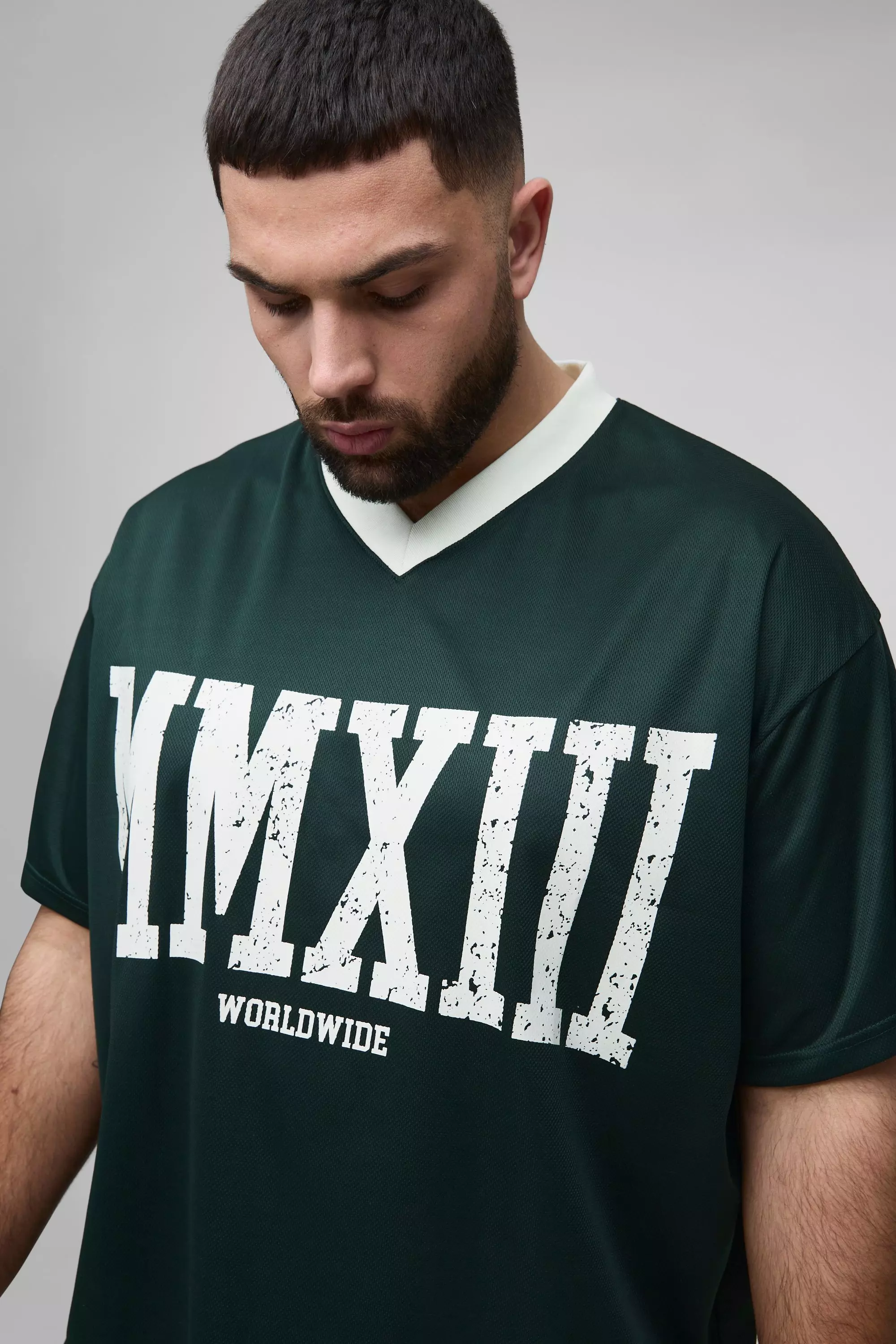 Forest Plus Oversized  V Neck Mesh T-shirt alternative image