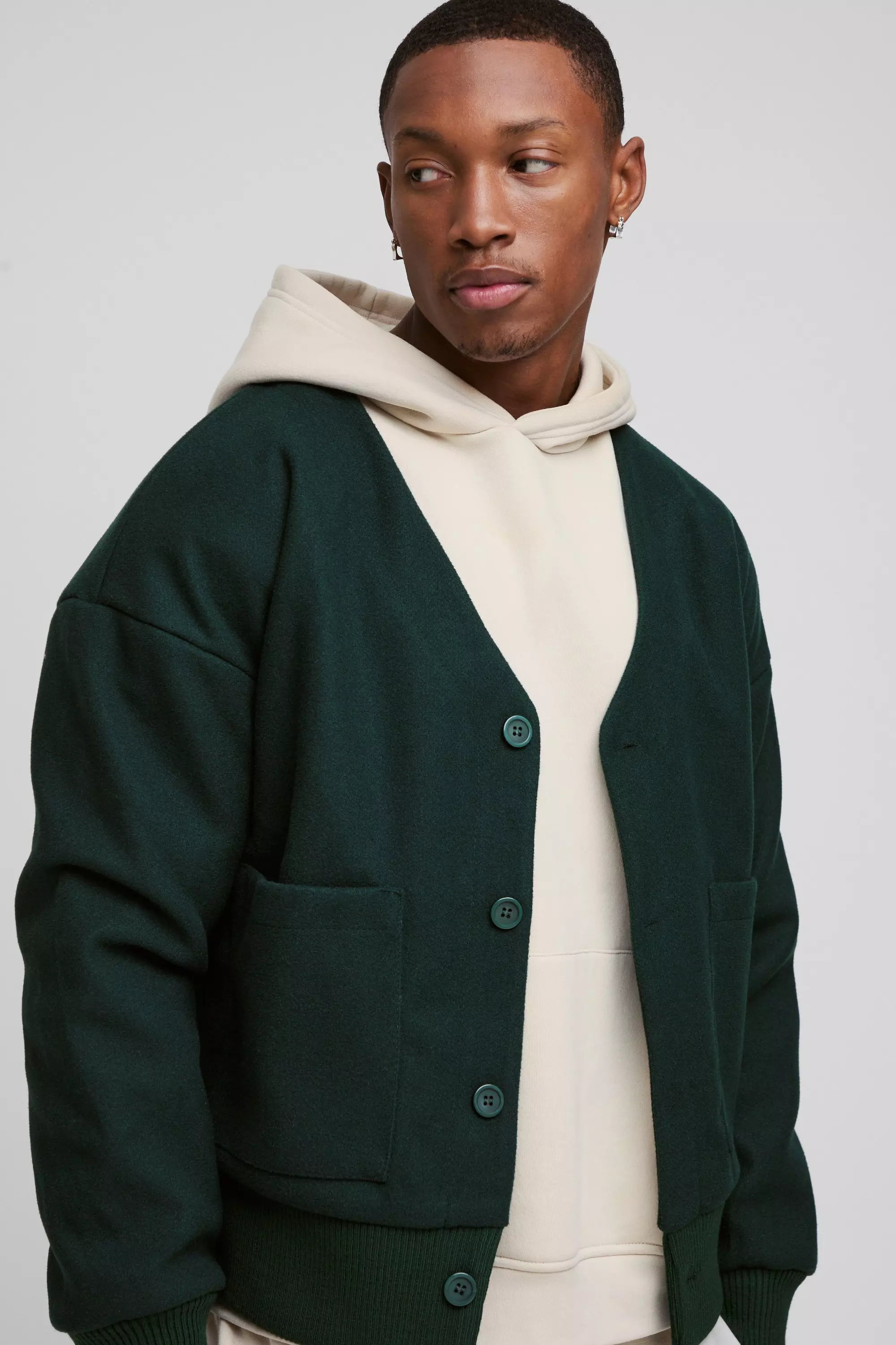 Green Boxy Open Neck  Bomber Jacket alternative image