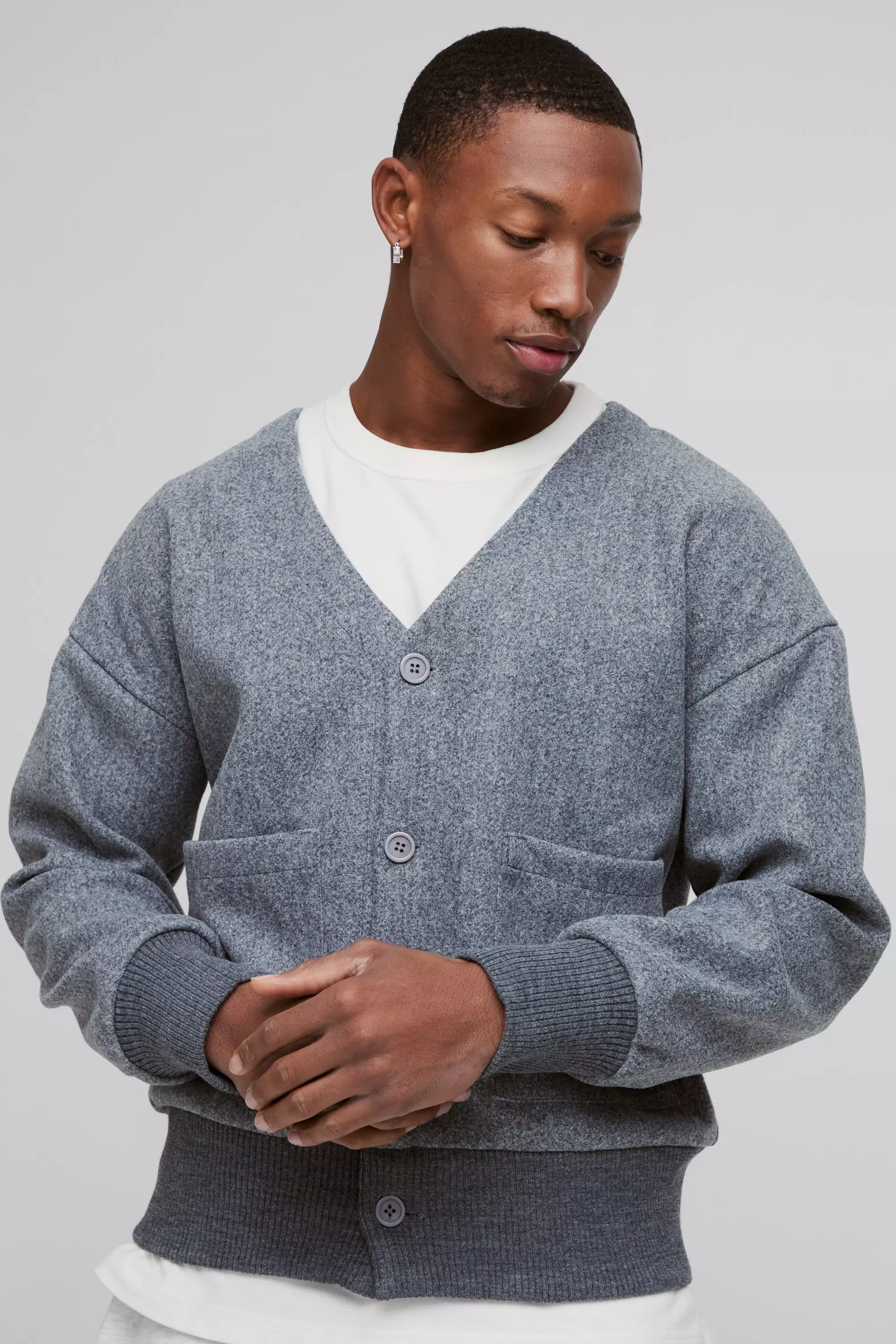 Boxy Open Neck Bomber Jacket Grey