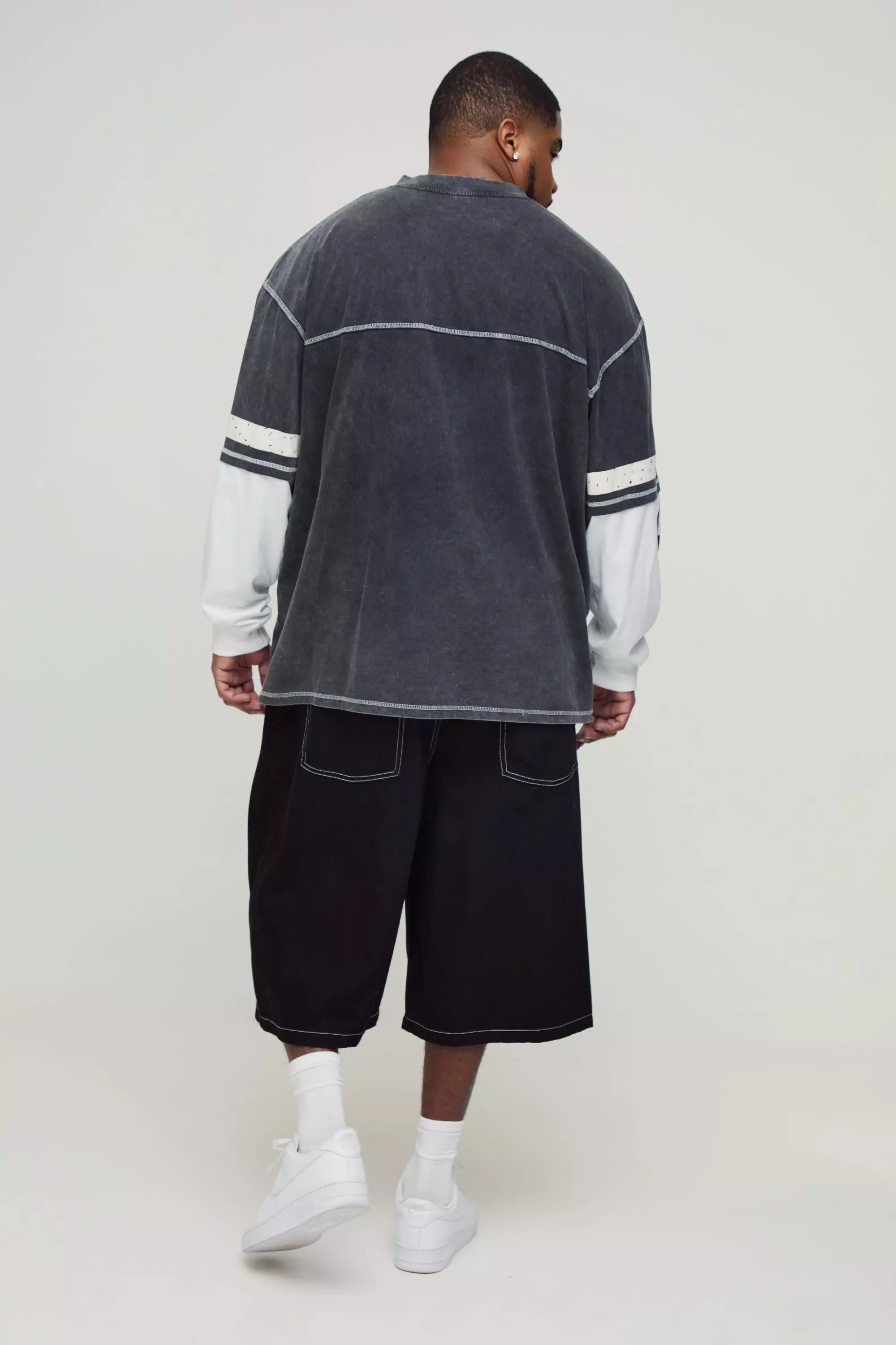 Plus Contrast Stitch Jorts | boohooMAN USA