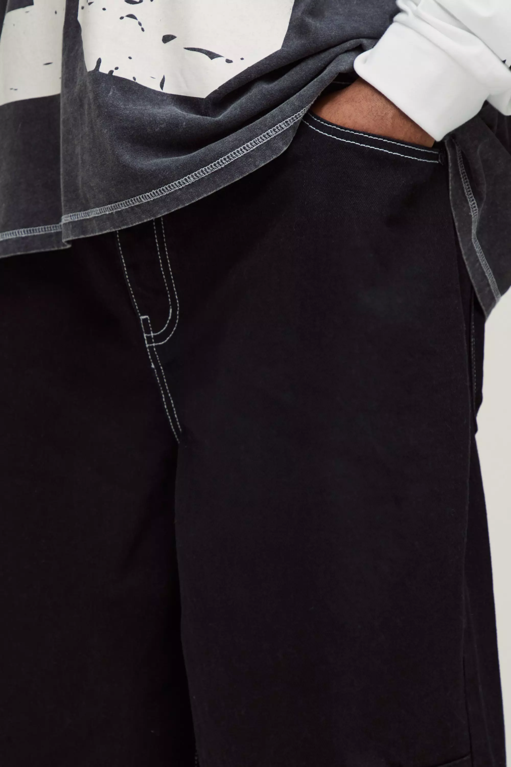 Plus Contrast Stitch Jorts | boohooMAN USA