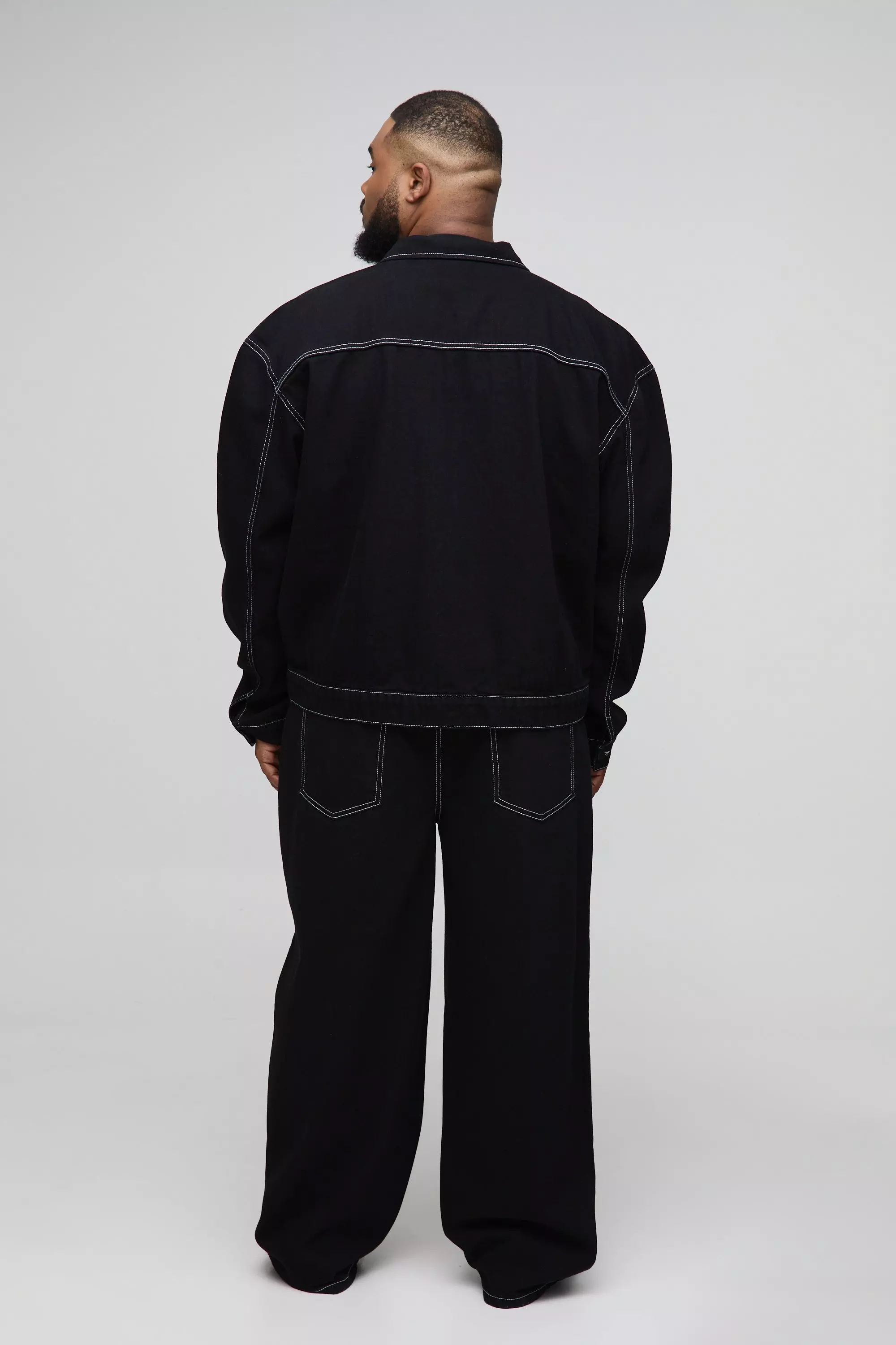 Black Plus Boxy Oversized Contrast Stitch Denim Jacket alternative image