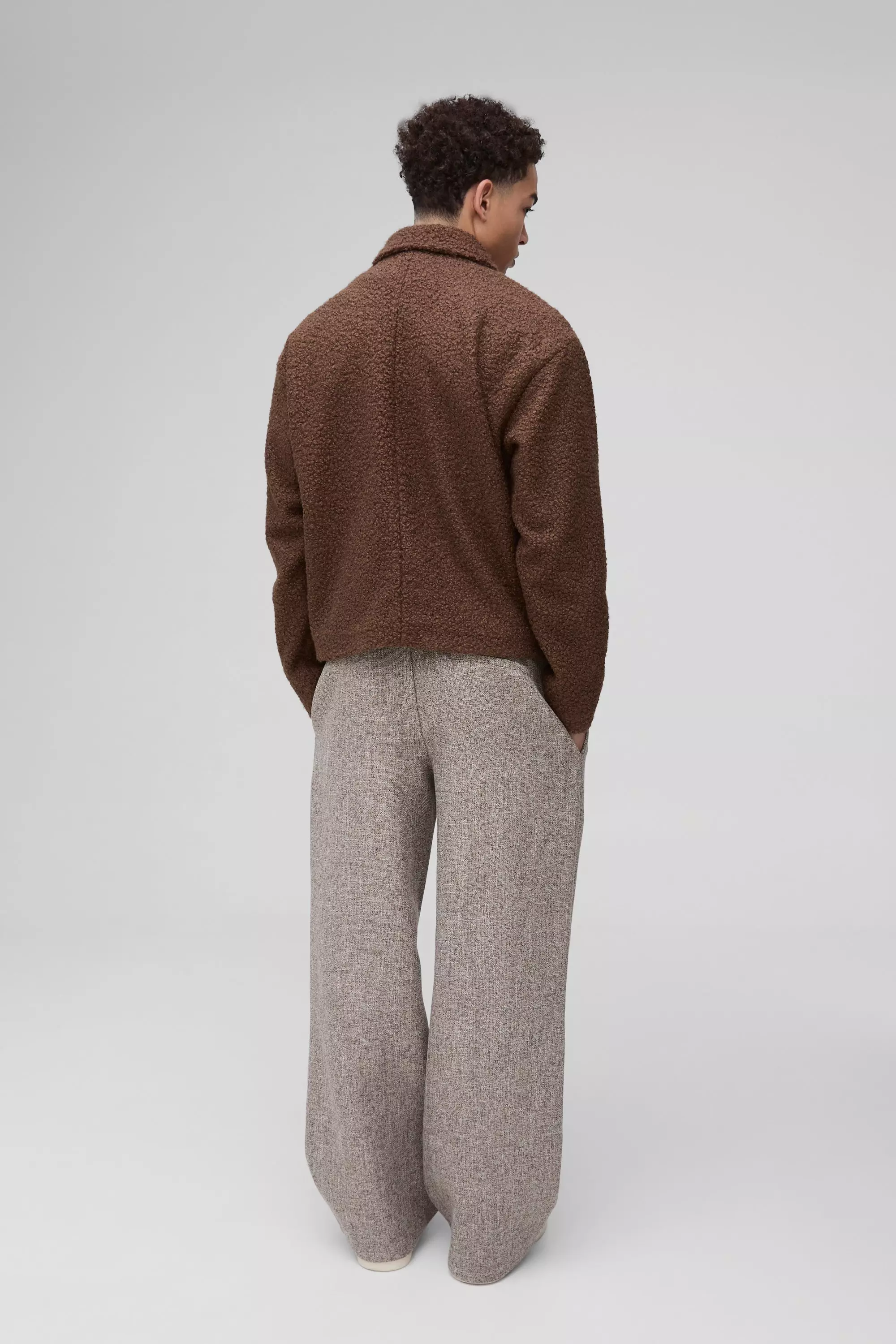 Boxy Boucle Borg Trucker Jacket | boohooMAN USA