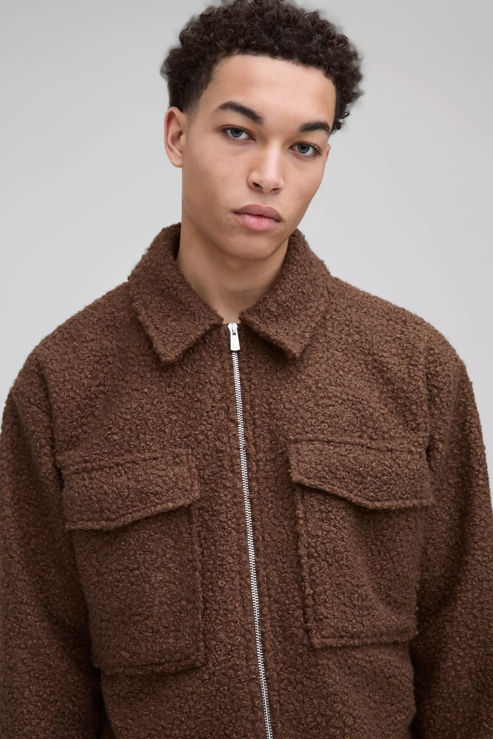 Boxy Boucle Borg Trucker Jacket | boohooMAN USA