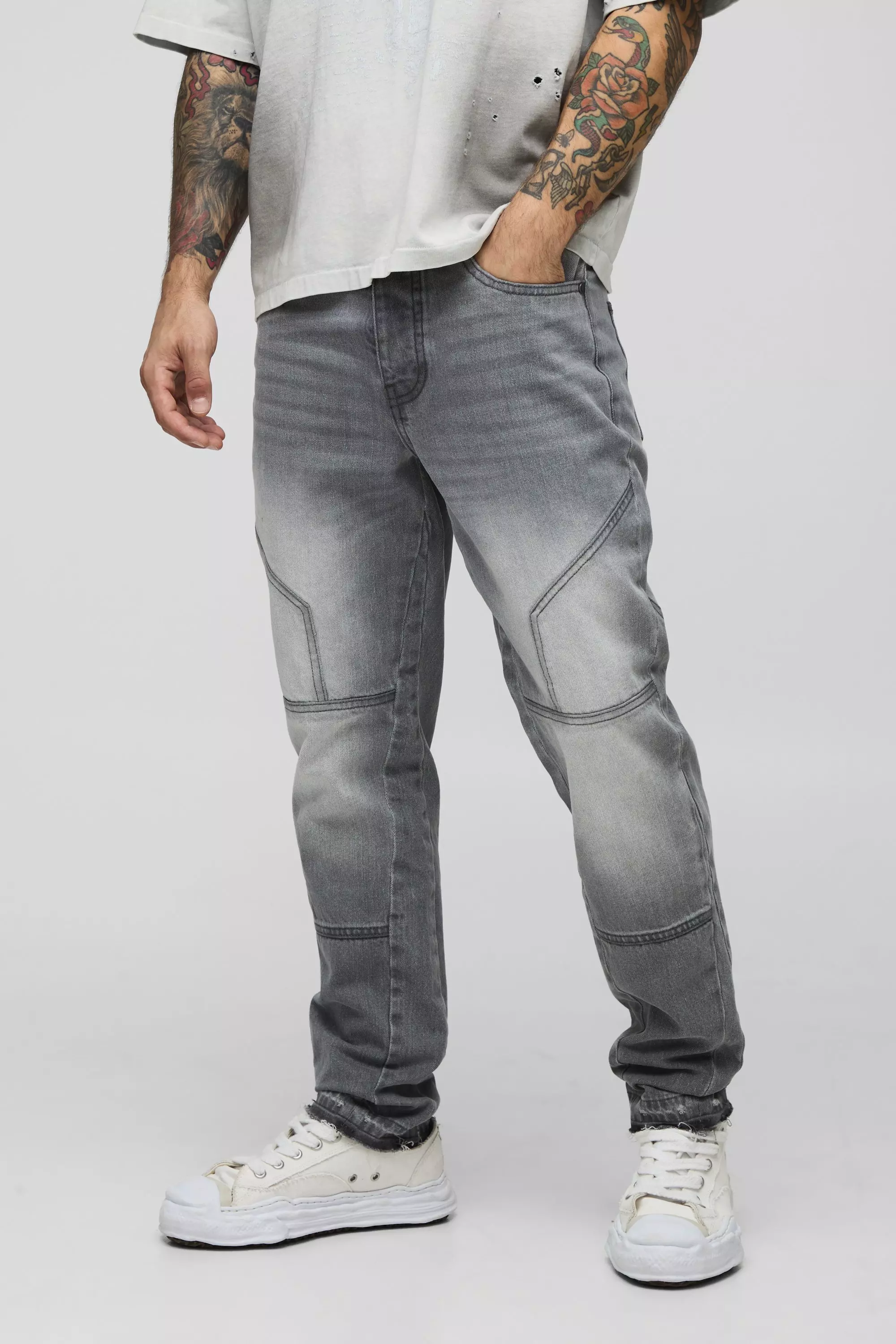 Light grey Slim Moto Panelled Gusset Let Down Hem Jeans alternative image