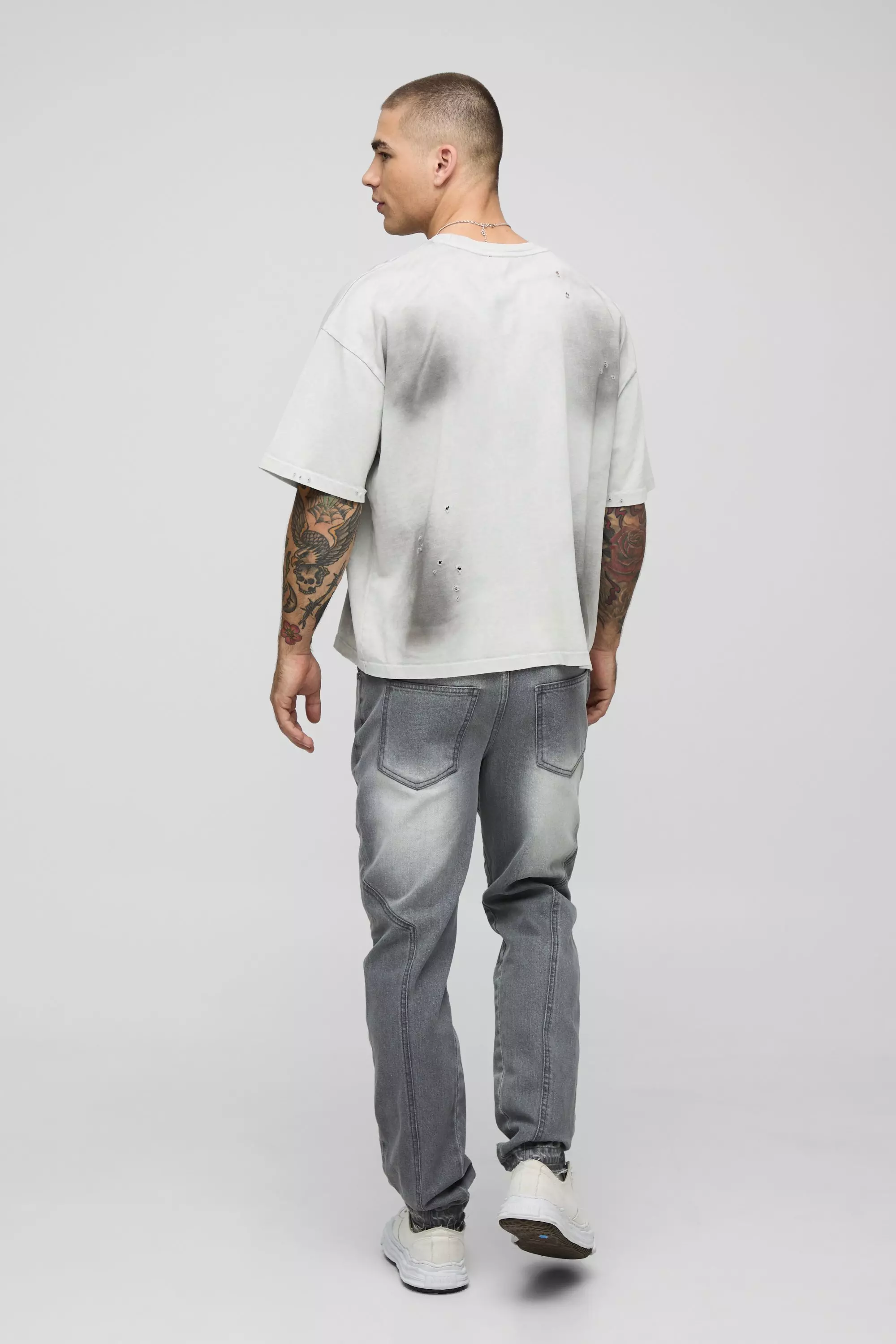 Light grey Slim Moto Panelled Gusset Let Down Hem Jeans alternative image