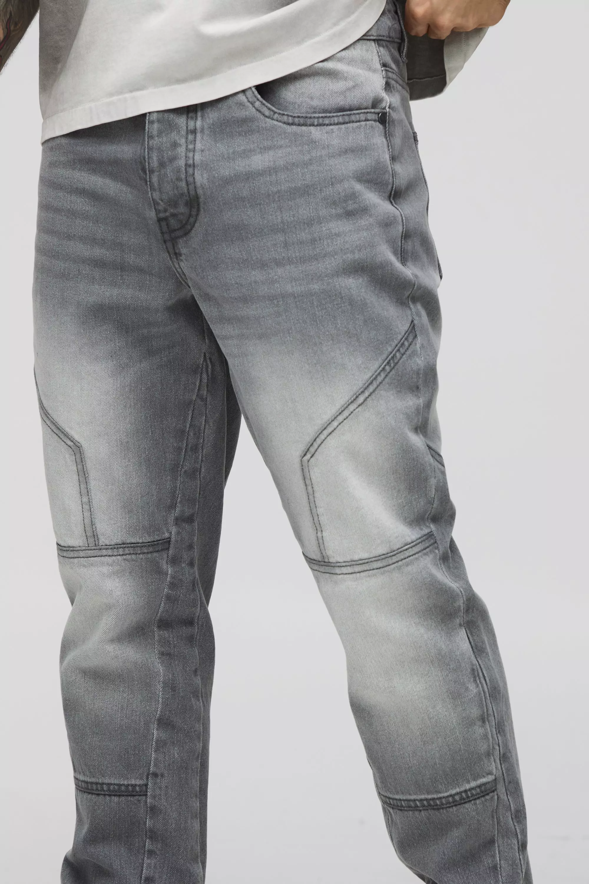 Light grey Slim Moto Panelled Gusset Let Down Hem Jeans alternative image